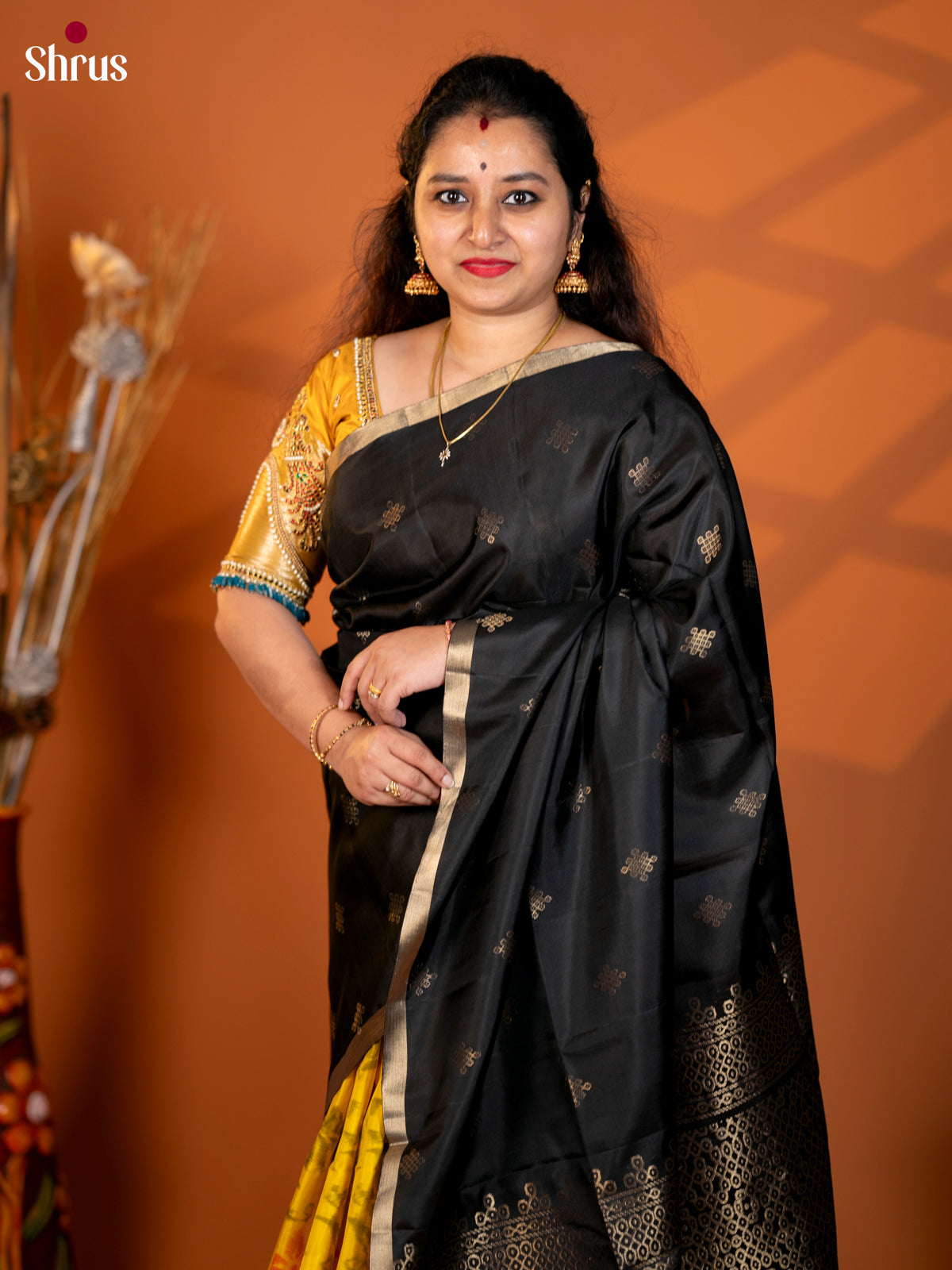 Black with Yellow-Soft Silk Saree-CJS28126 - Shop on Shrus.com