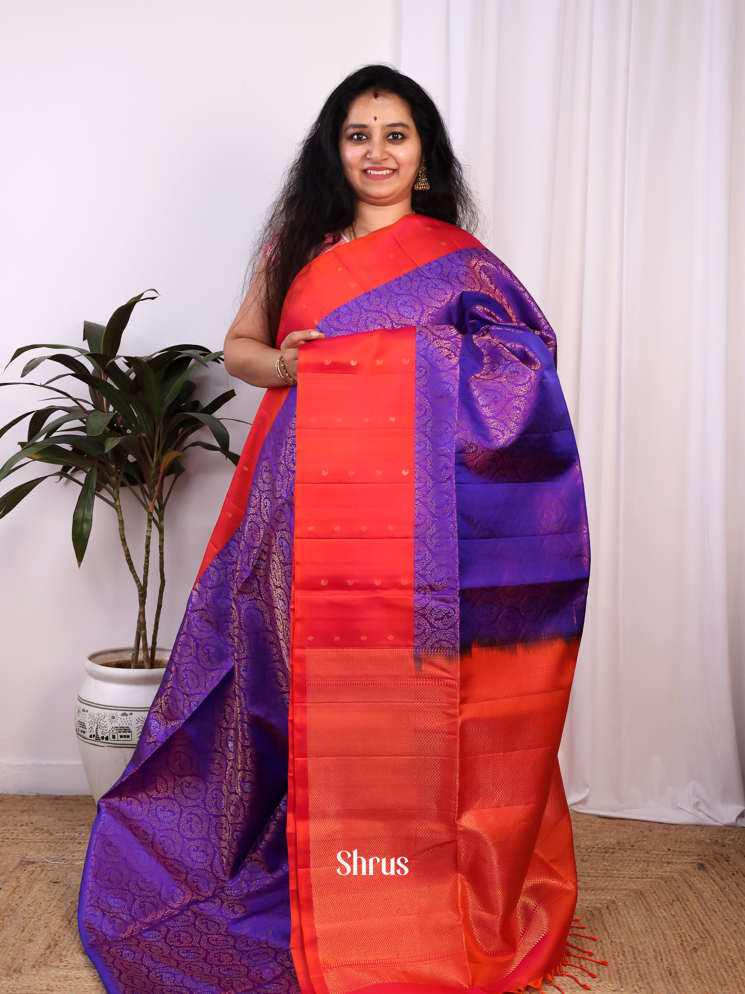 Violet & Red- Soft Silk Saree - Shop on Shrus.com