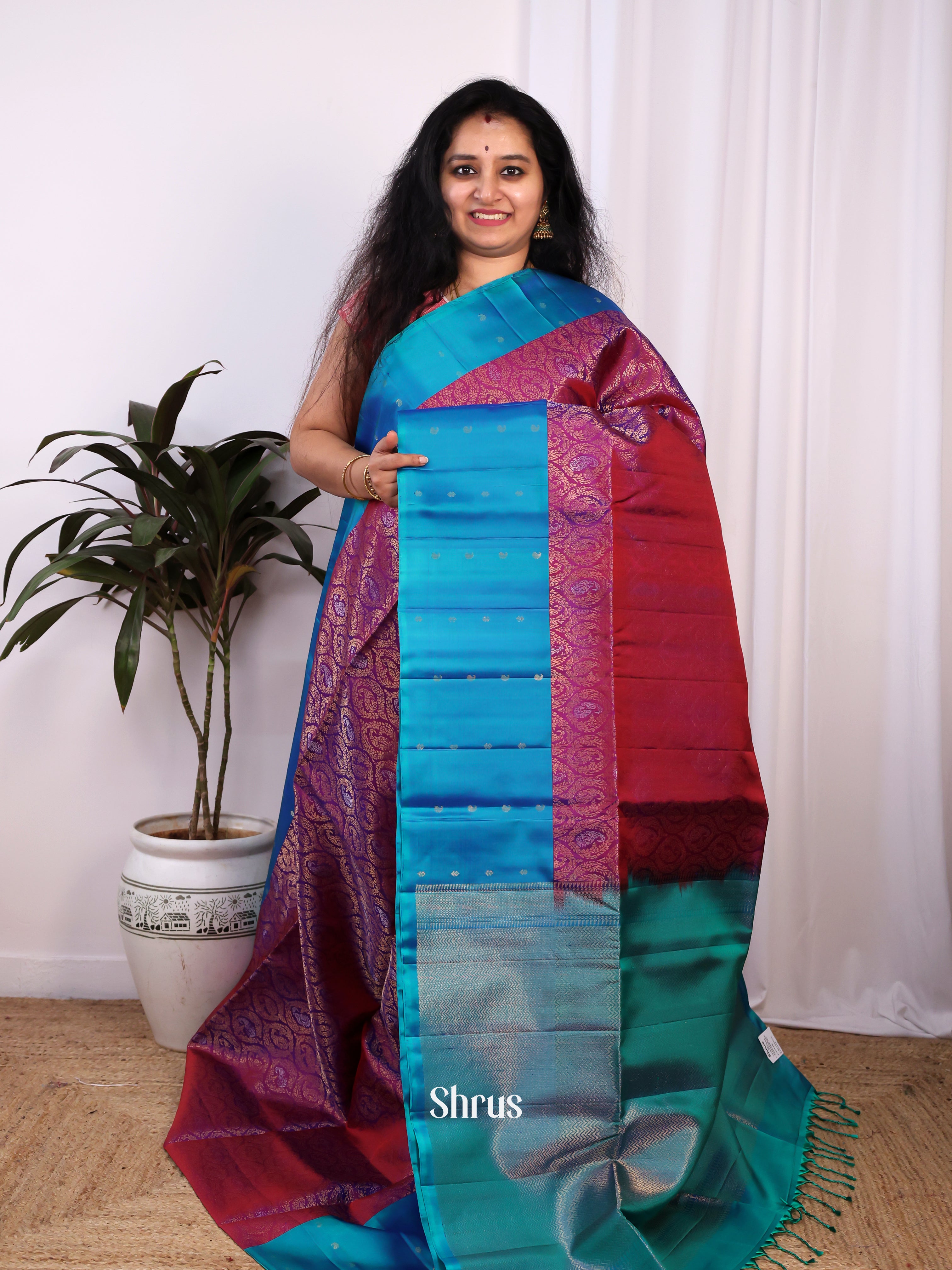 Enchanting Purple Soft Silk Saree With Zari Brocade Body, Striking Blue Border & Pallu-1