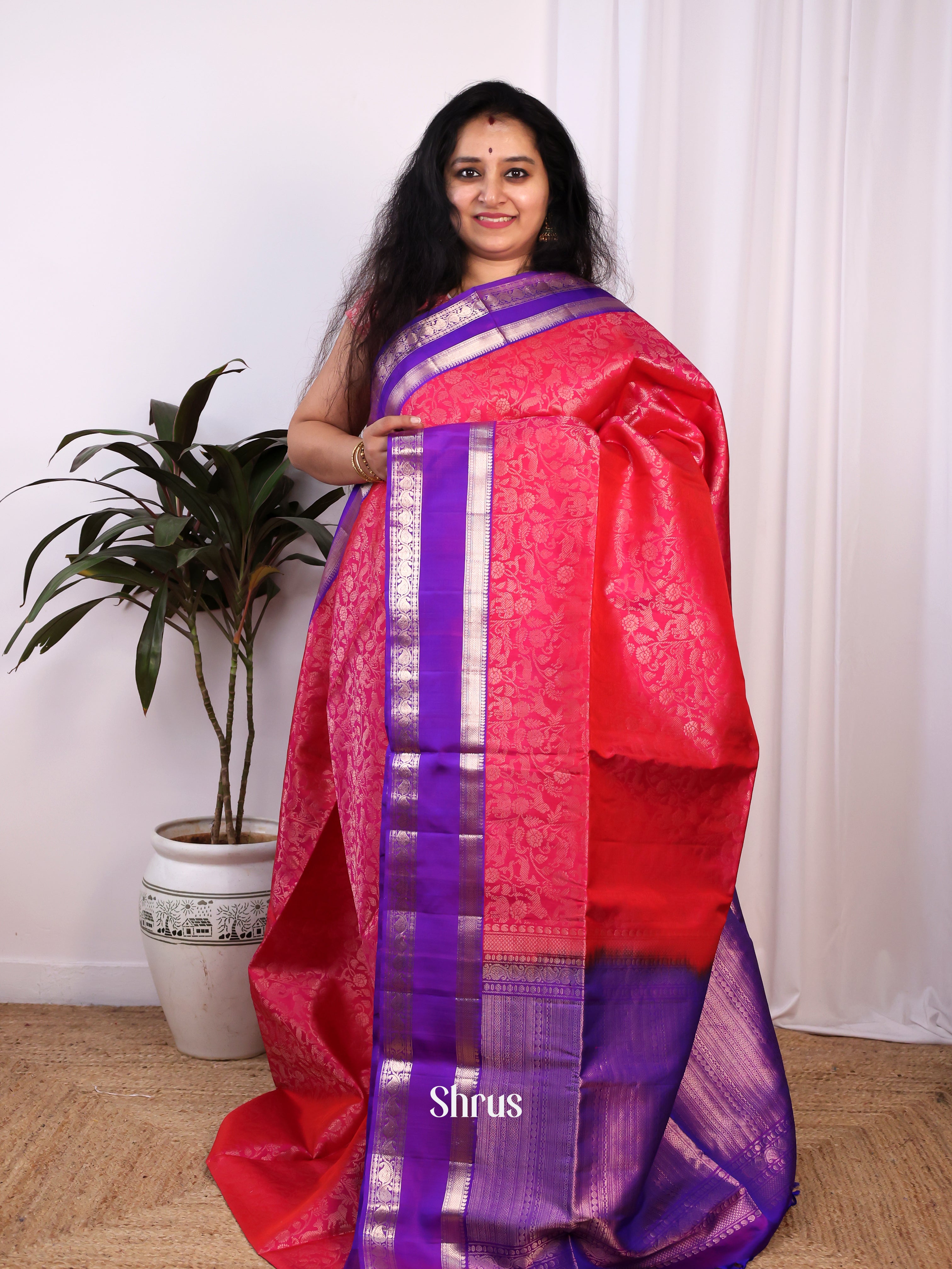 Pink & Purple - Soft Silk Saree - Shop on Shrus.com