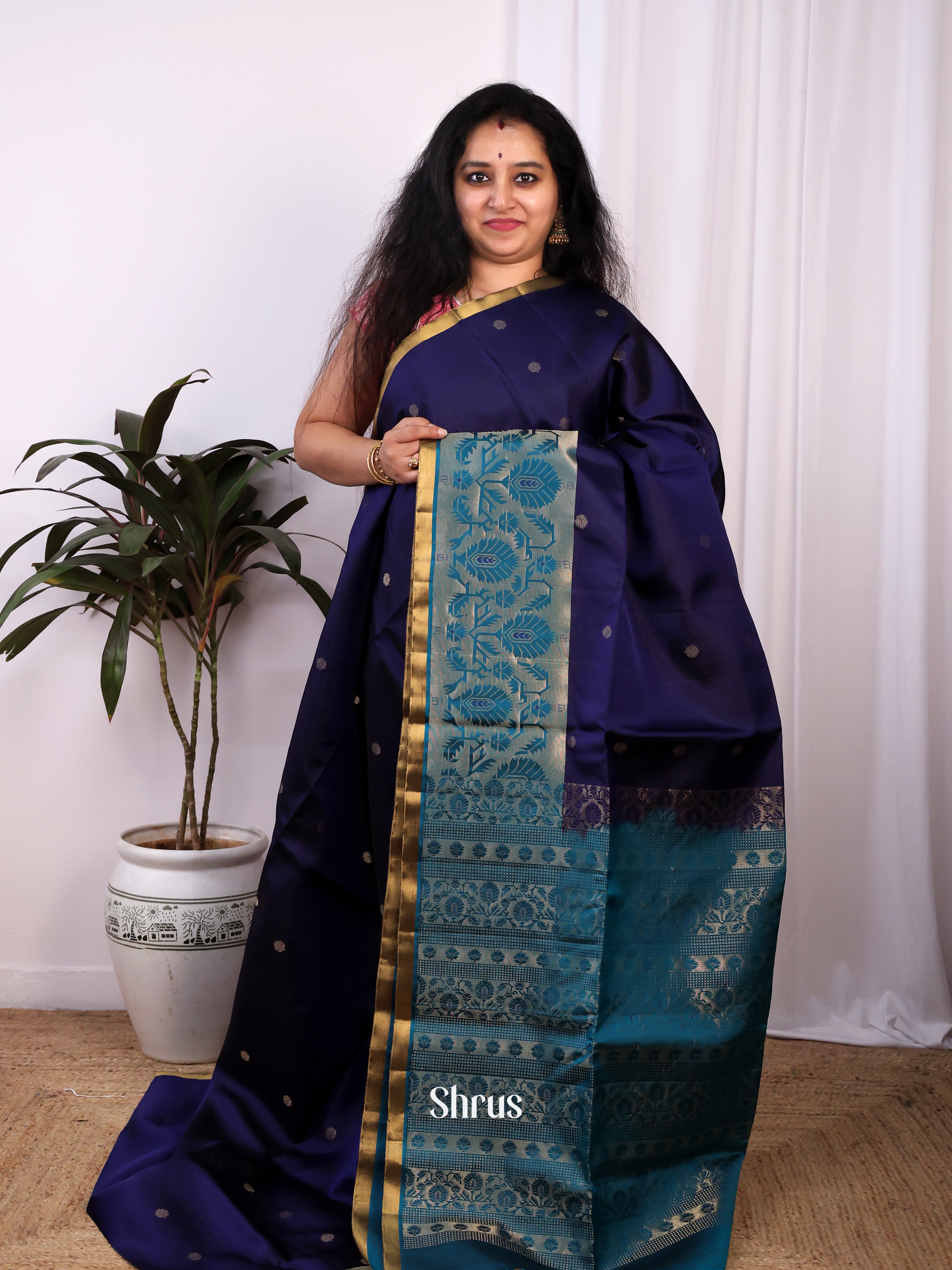 Blue & Teal - Soft Silk Saree - Shop on Shrus.com