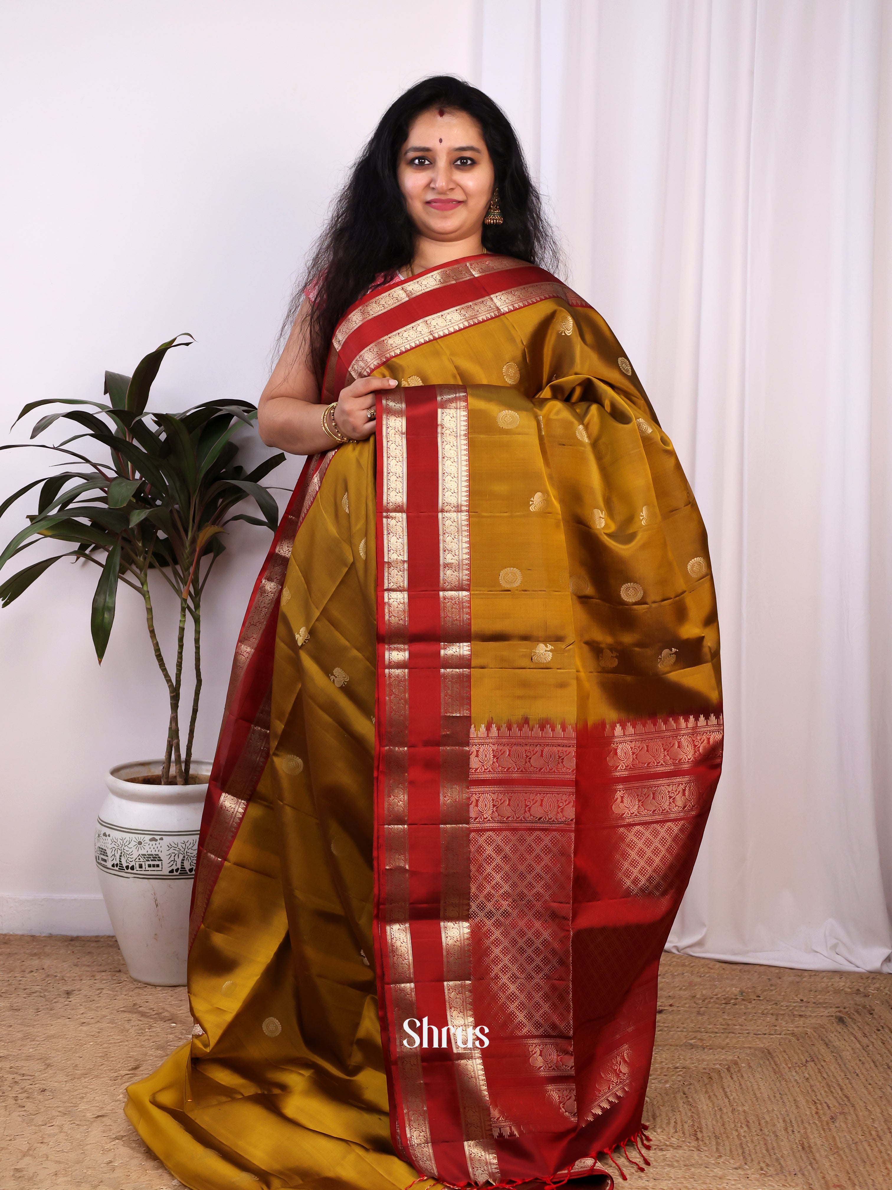 Mehandi & Maroon - Soft Silk Saree - Shop on Shrus.com