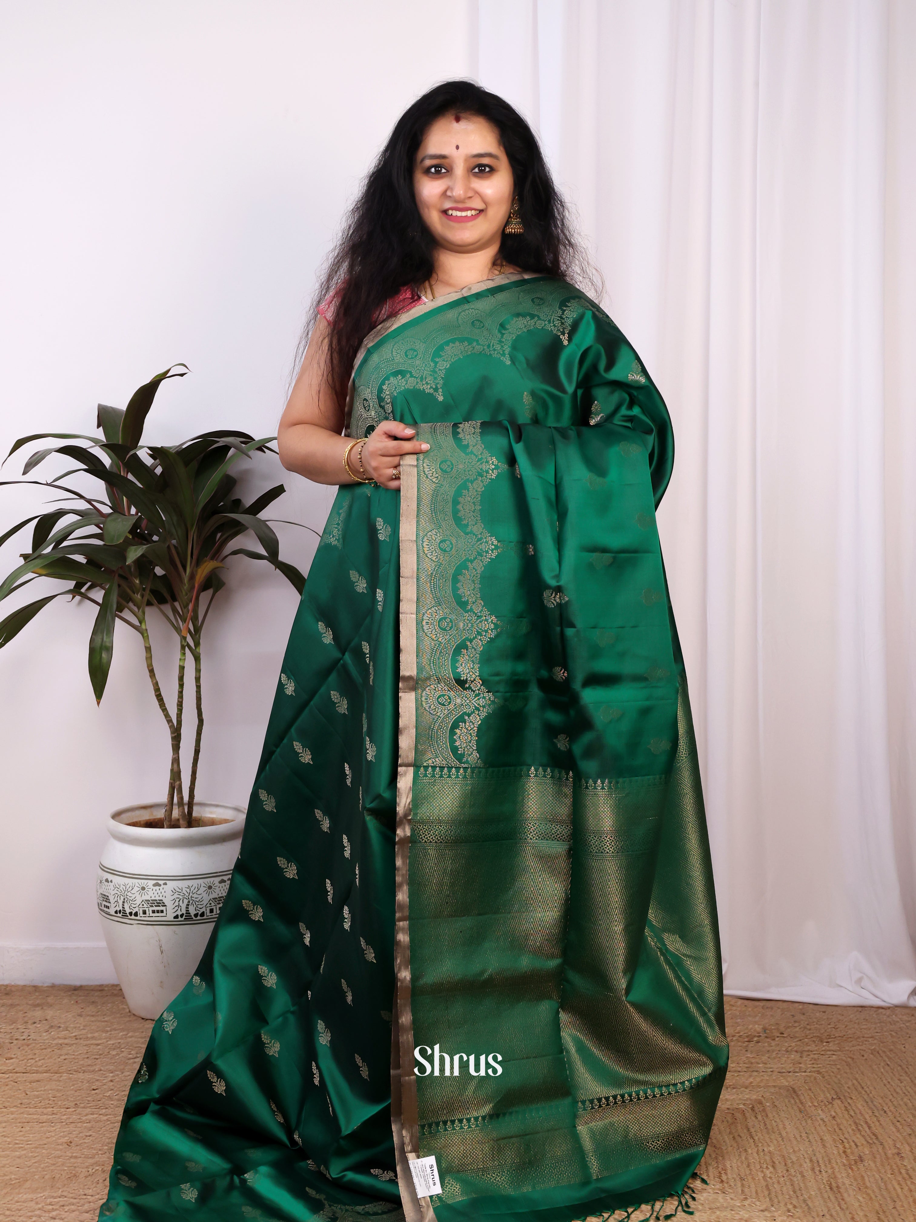 Green(Single Tone) - Soft Silk Saree - Shop on Shrus.com