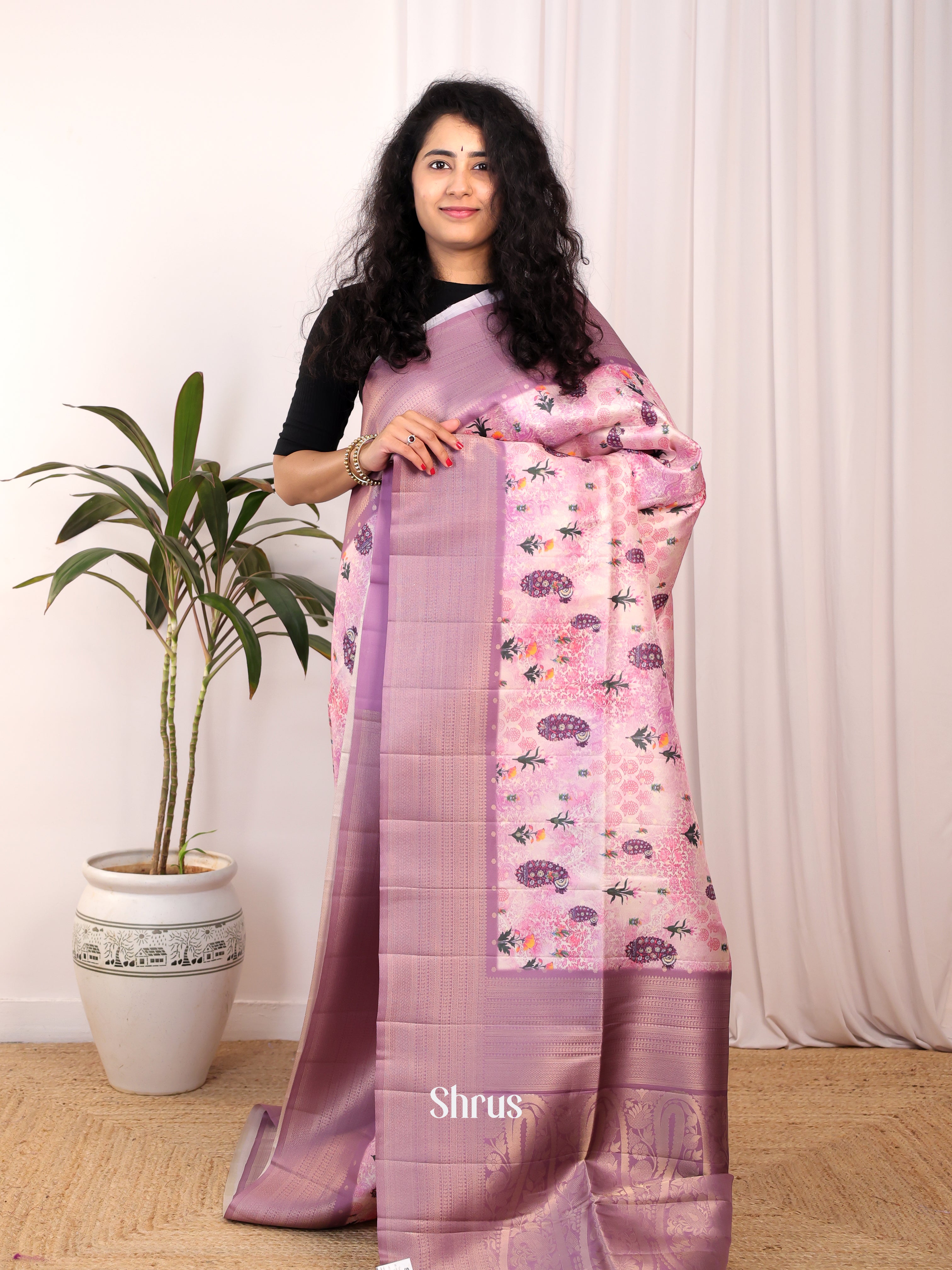Lavender - Semi Georgette Saree - Shop on Shrus.com