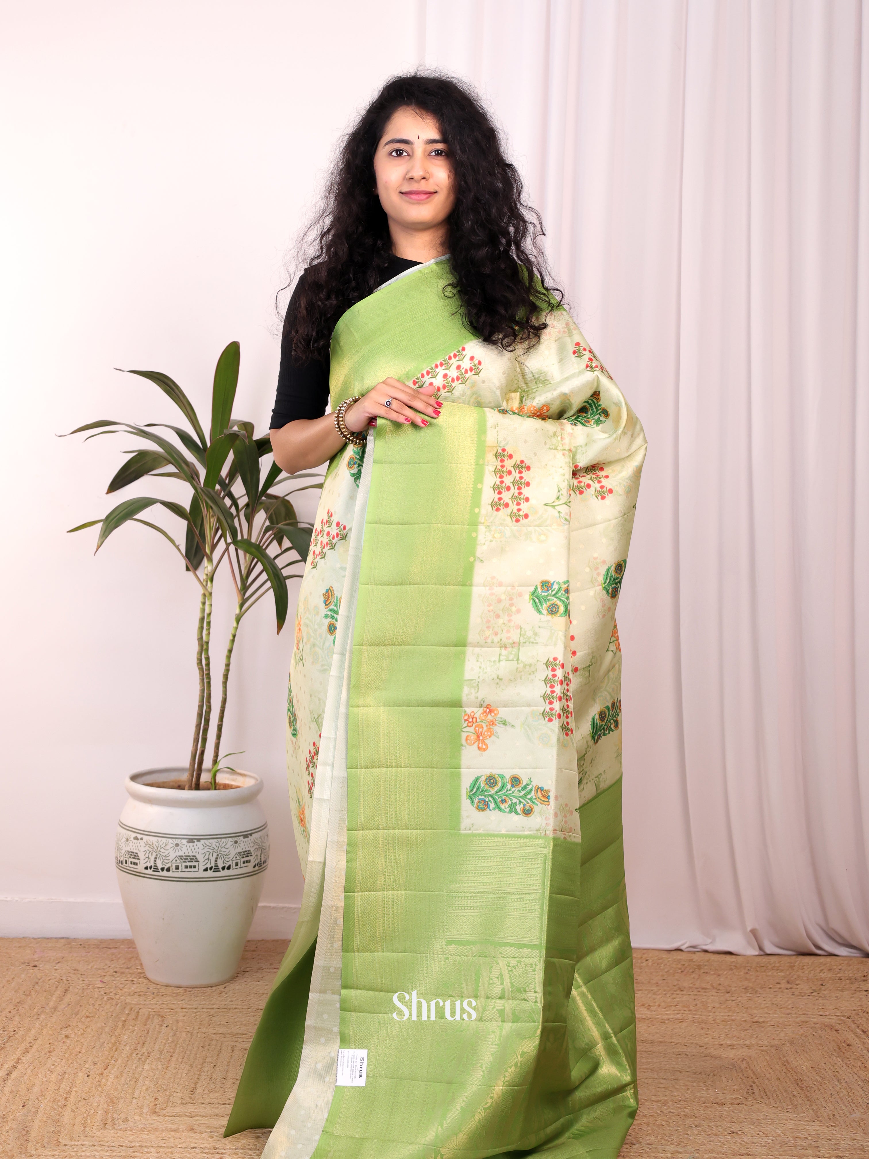 Green - Semi Georgette Saree - Shop on Shrus.com