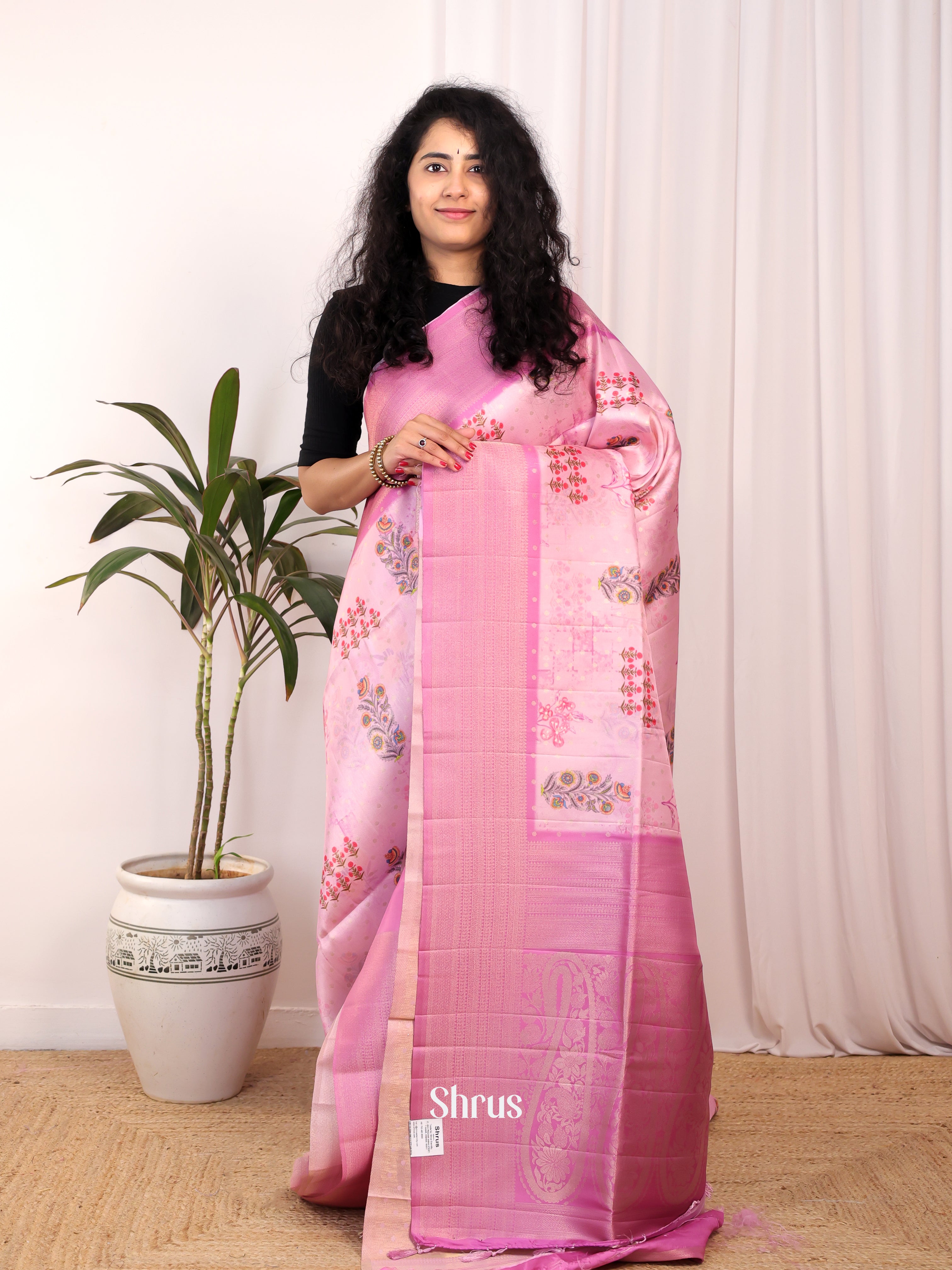 Pink - Semi Georgette Saree - Shop on Shrus.com