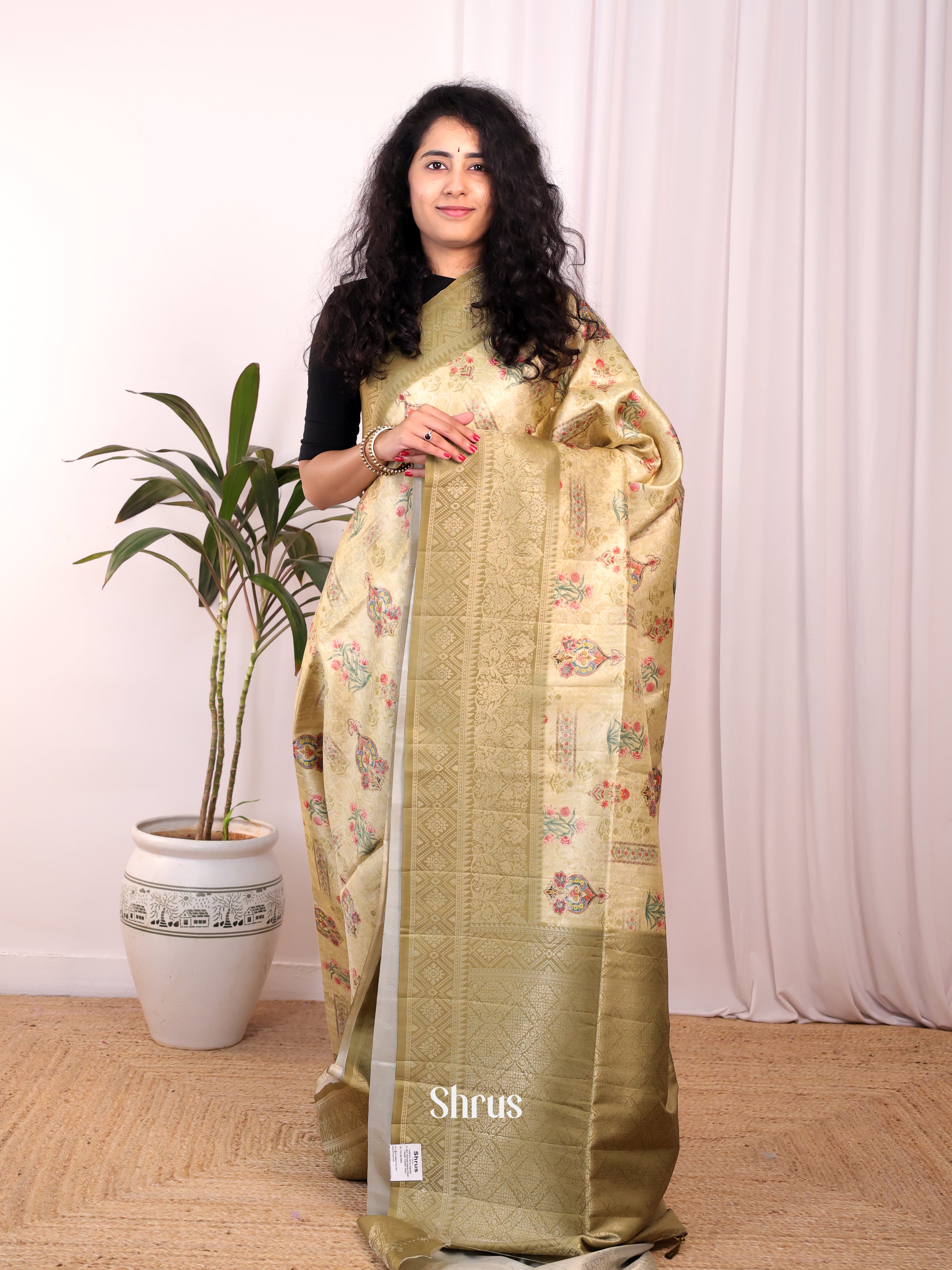 Lite Green & Green- Semi Georgette Saree - Shop on Shrus.com