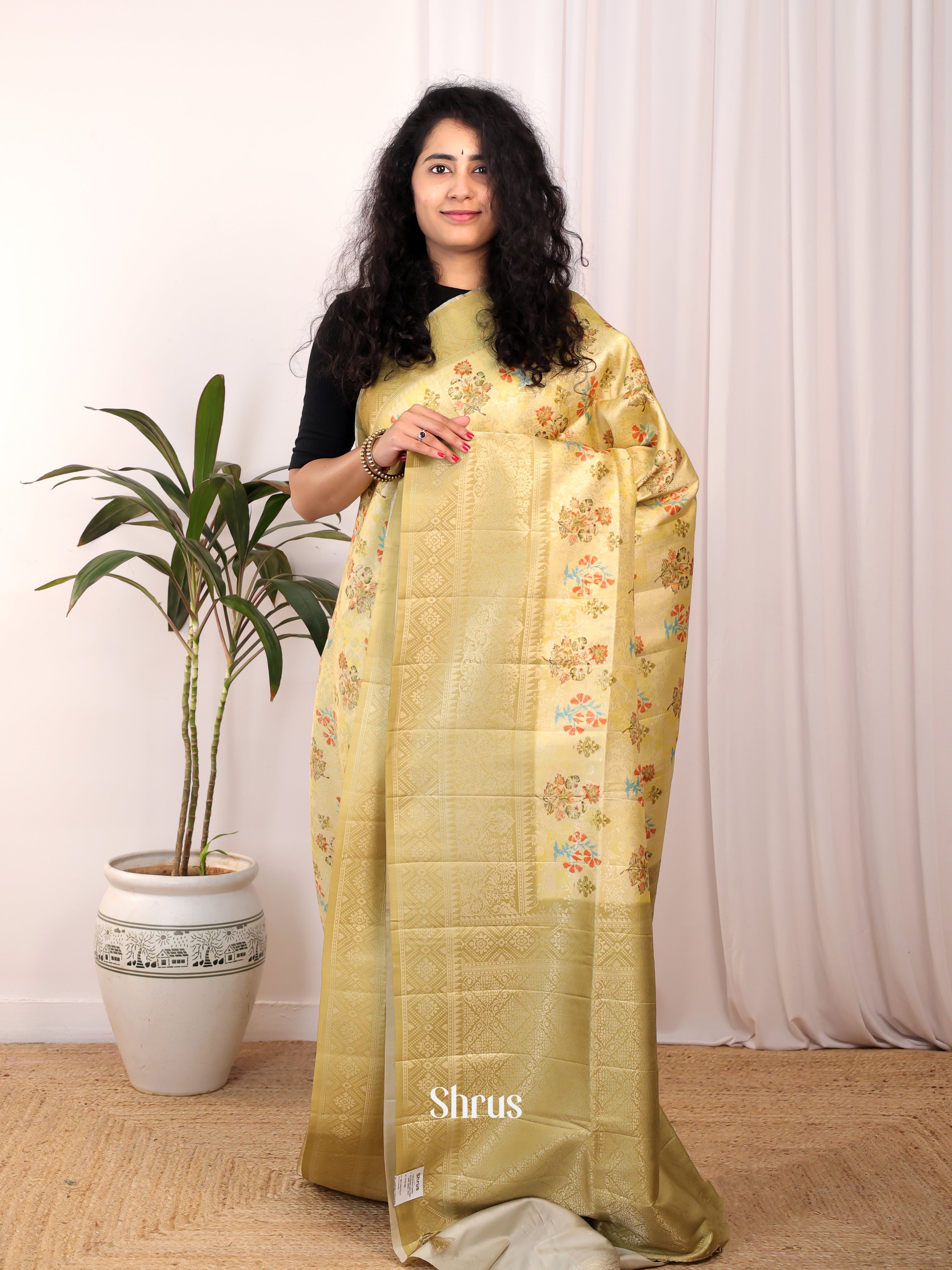 Elachi Green- Semi Georgette Saree - Shop on Shrus.com