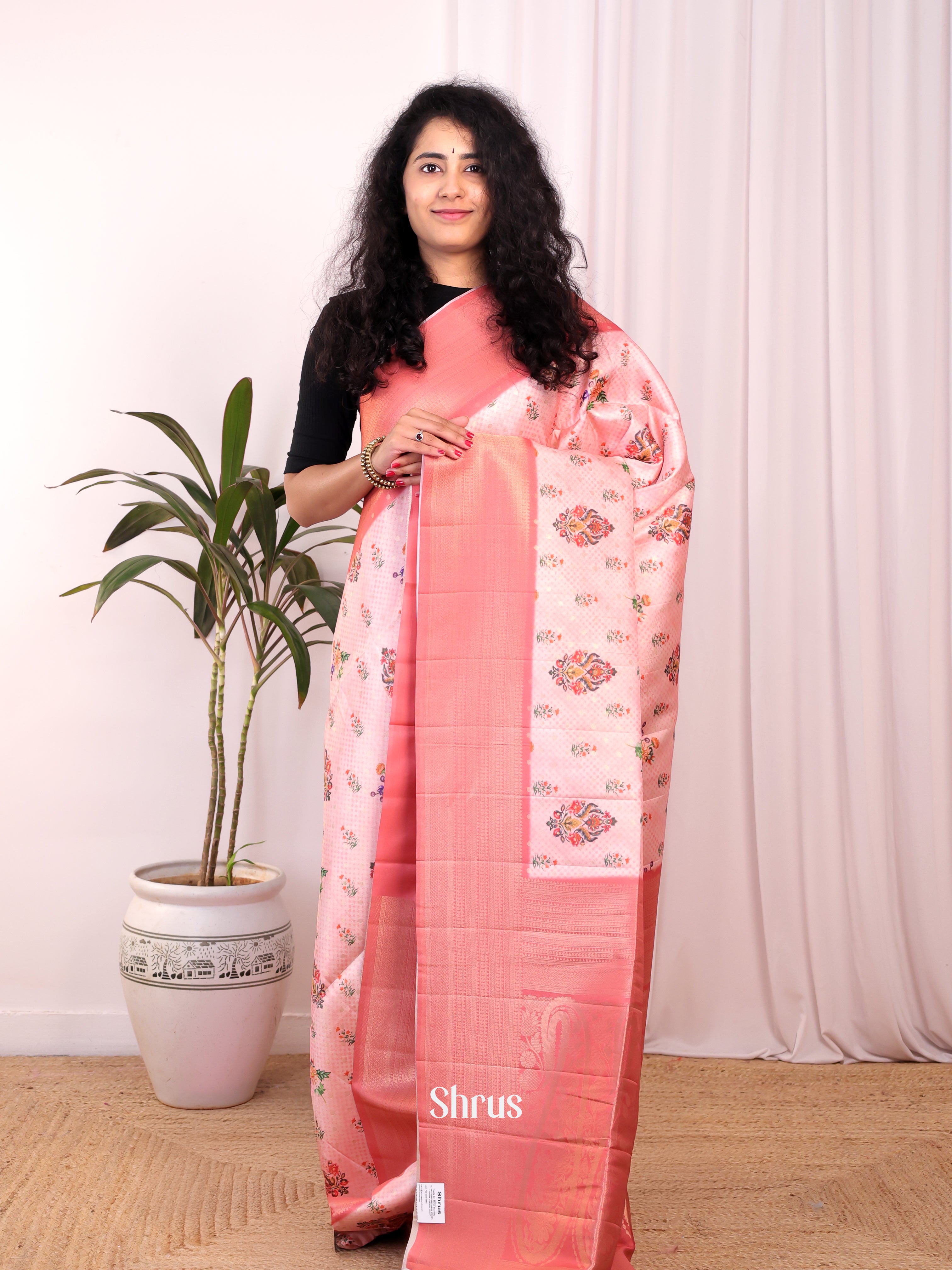 Pink - Semi Georgette Saree - Shop on Shrus.com