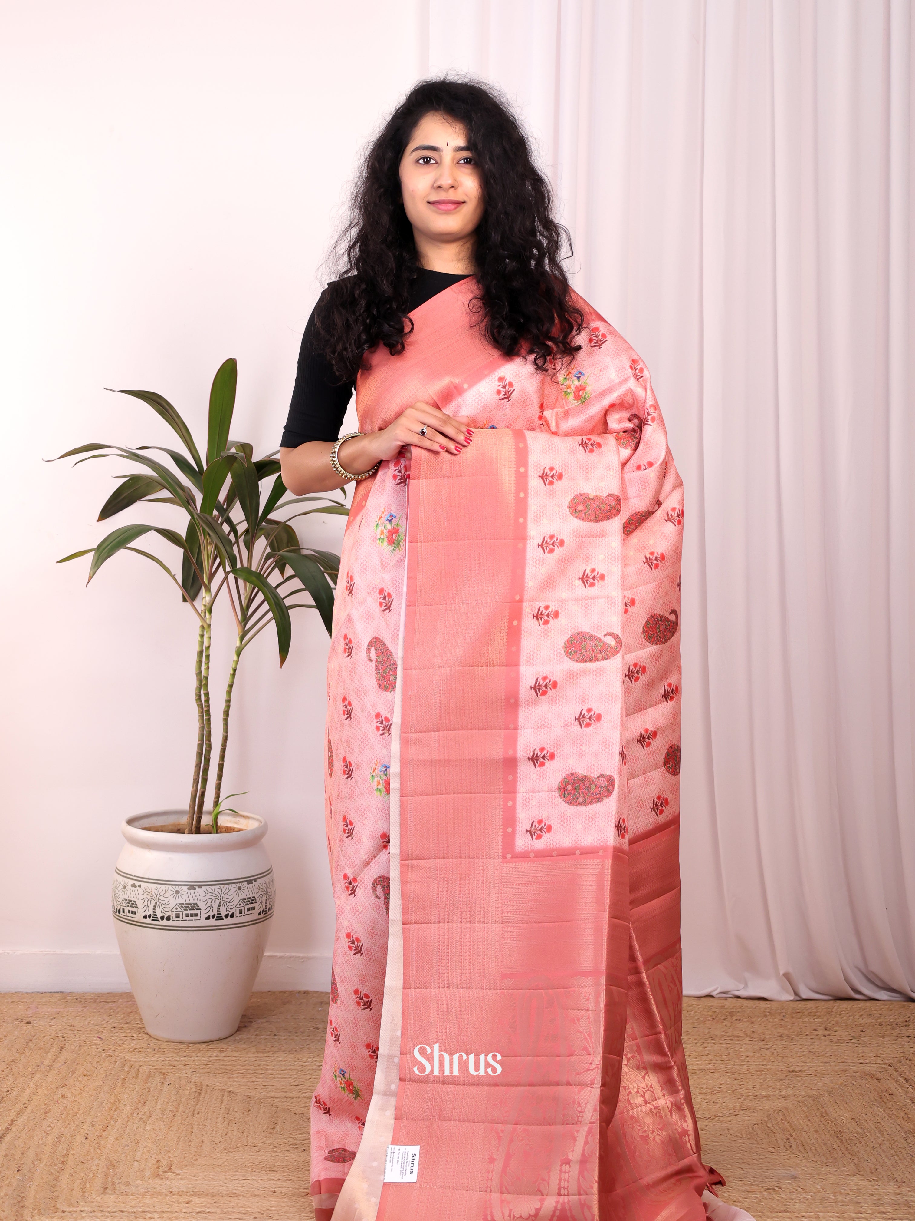 Pink - Semi Georgette Saree - Shop on Shrus.com