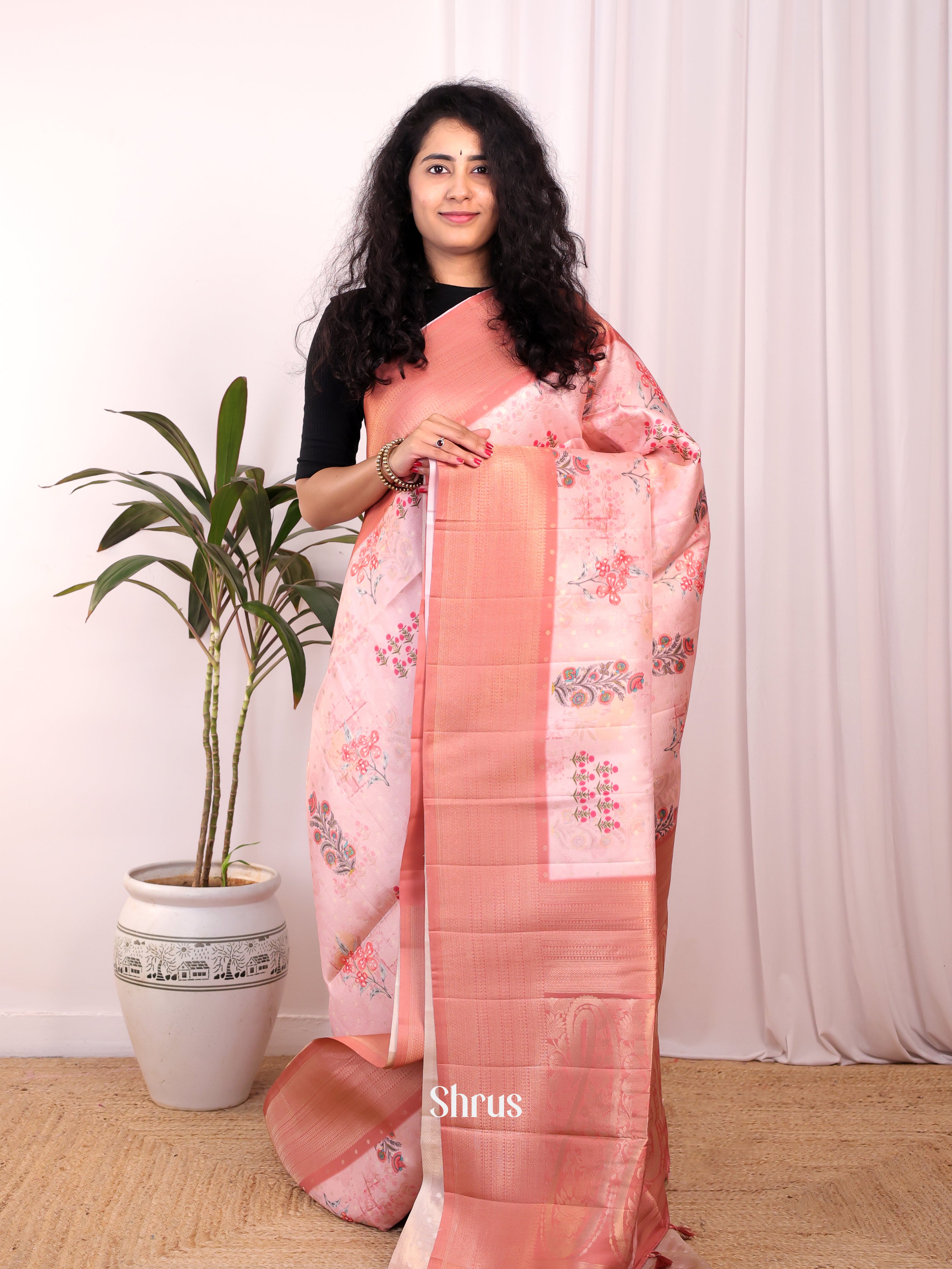Pink - Semi Georgette Saree - Shop on Shrus.com