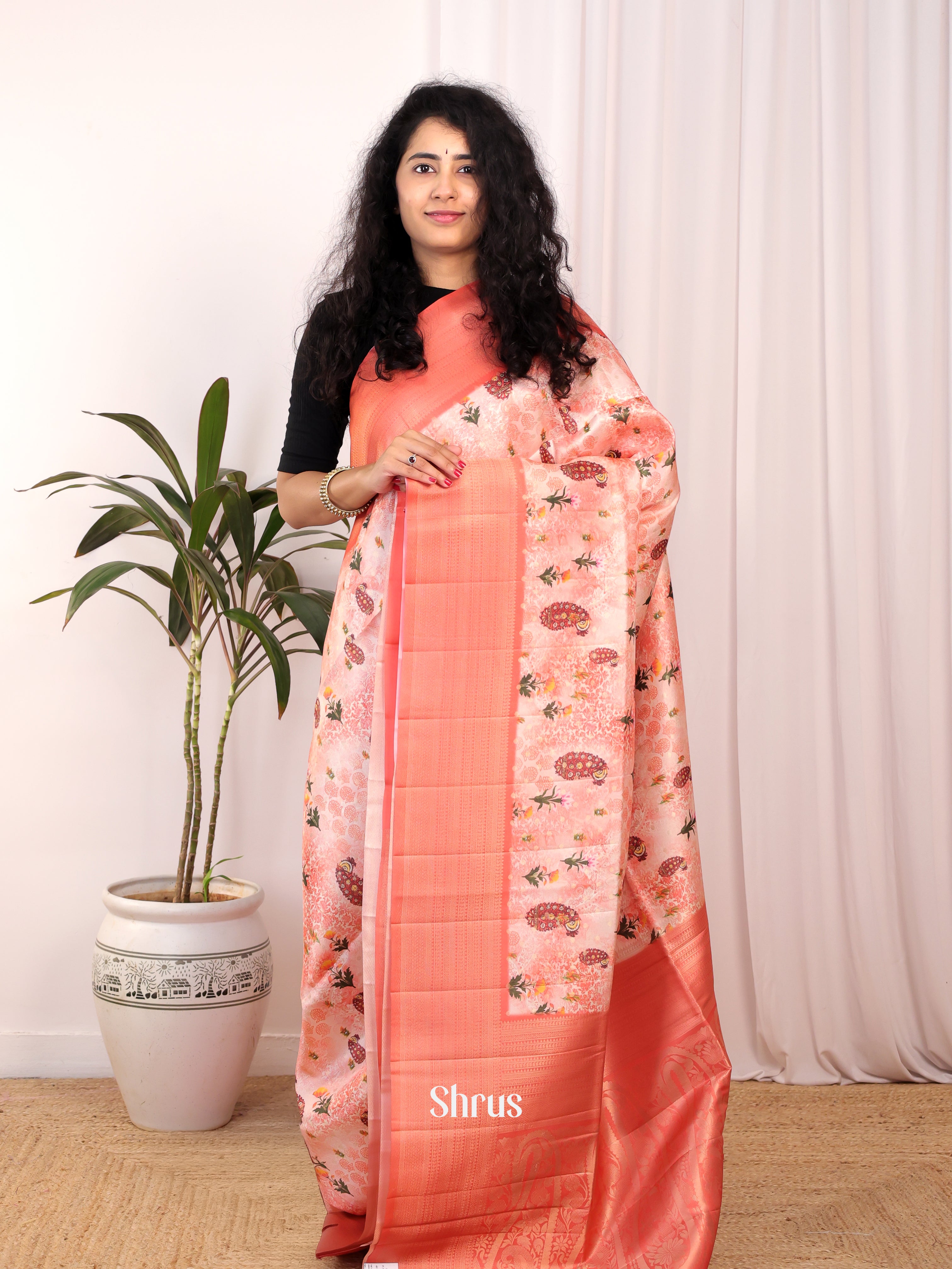 Pink - Semi Georgette Saree - Shop on Shrus.com