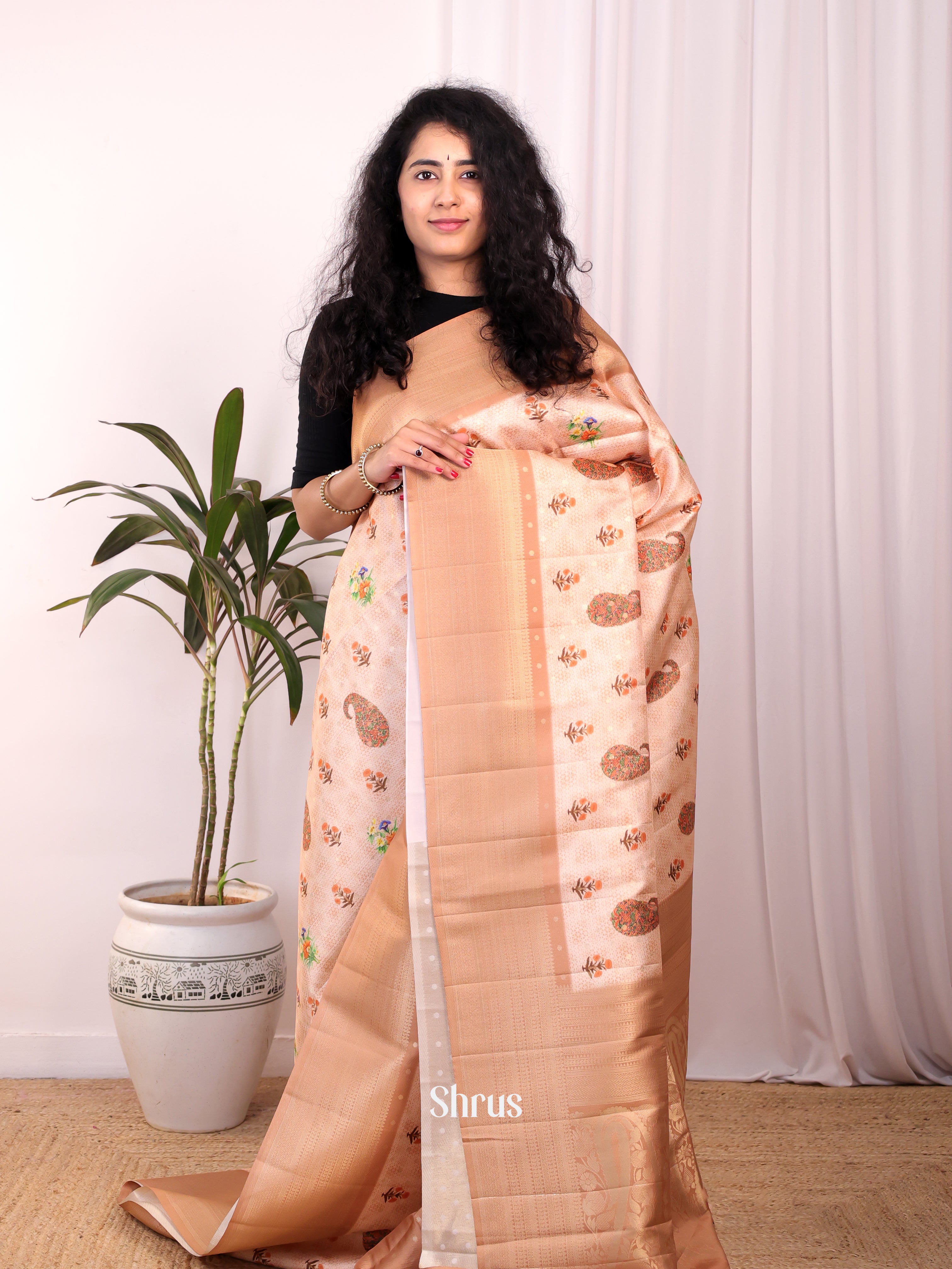 Peach - Semi Georgette Saree - Shop on Shrus.com