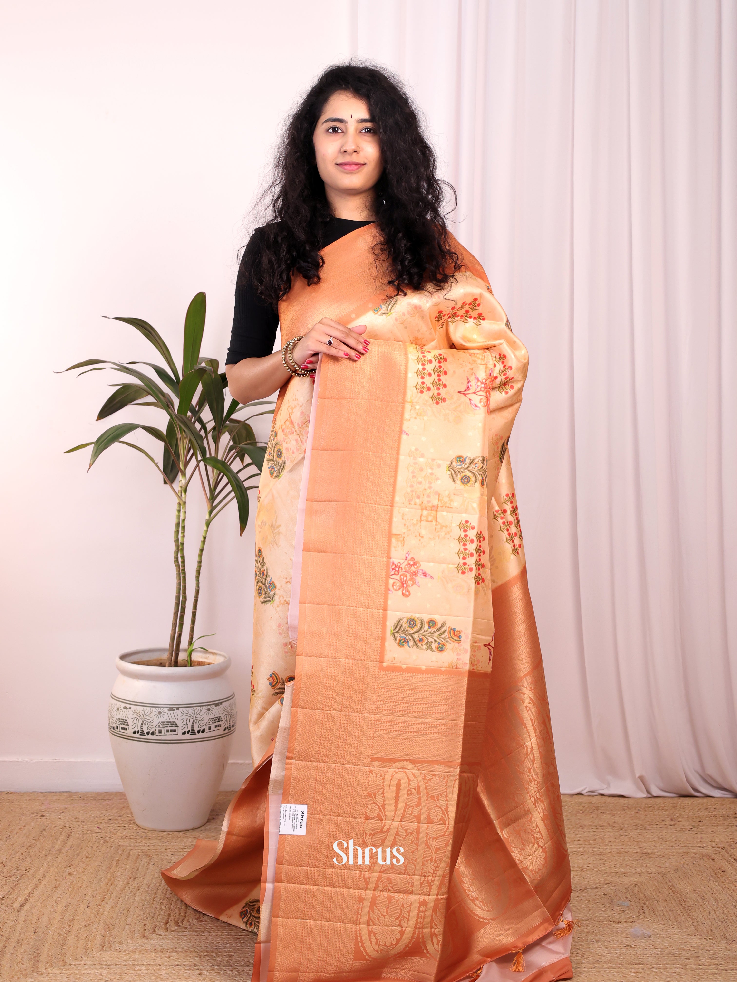 Peach - Semi Georgette Saree - Shop on Shrus.com