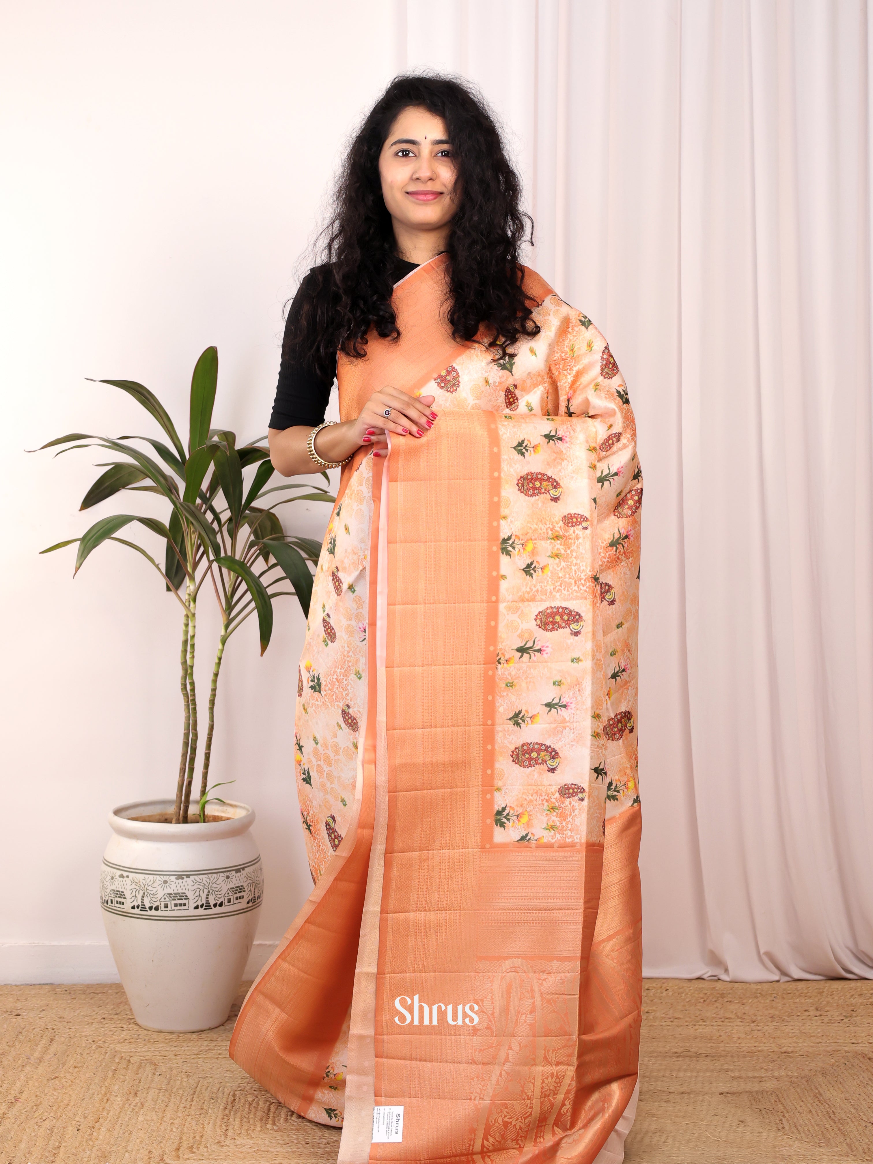 Peach - Semi Georgette Saree - Shop on Shrus.com
