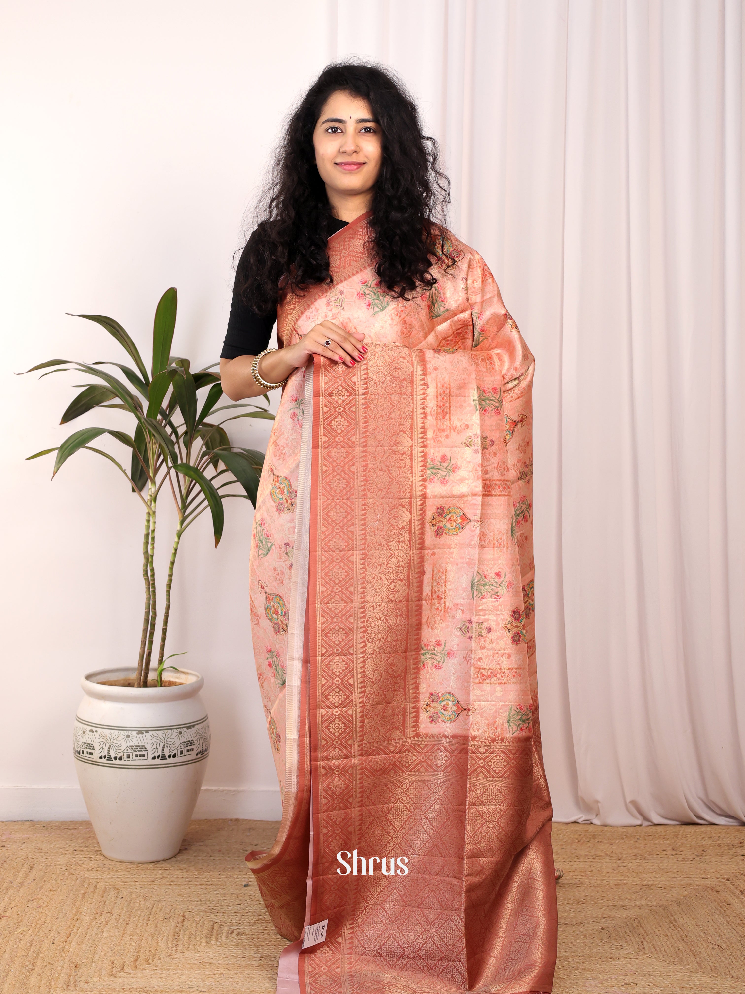 Pink & Onion Peel - Semi Georgette Saree - Shop on Shrus.com