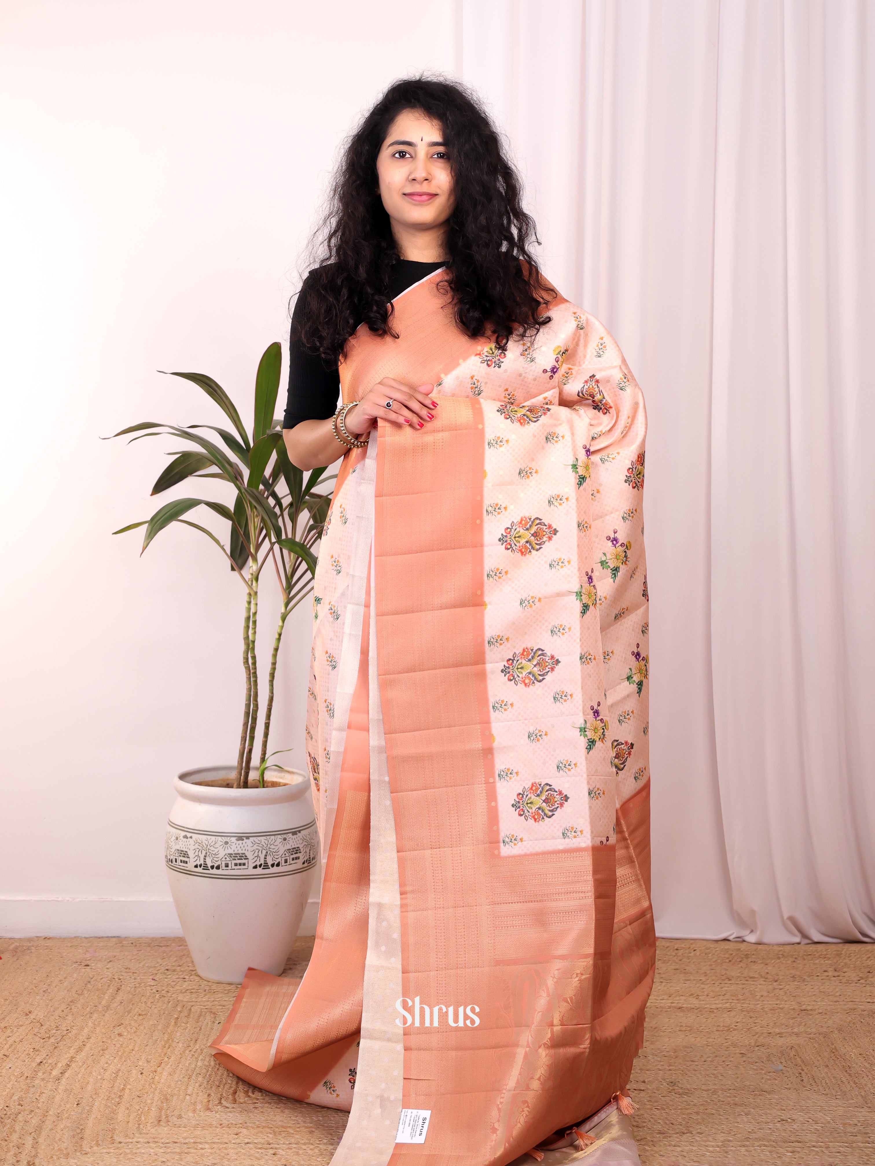 Lite Pink & Peach - Semi Georgette Saree - Shop on Shrus.com