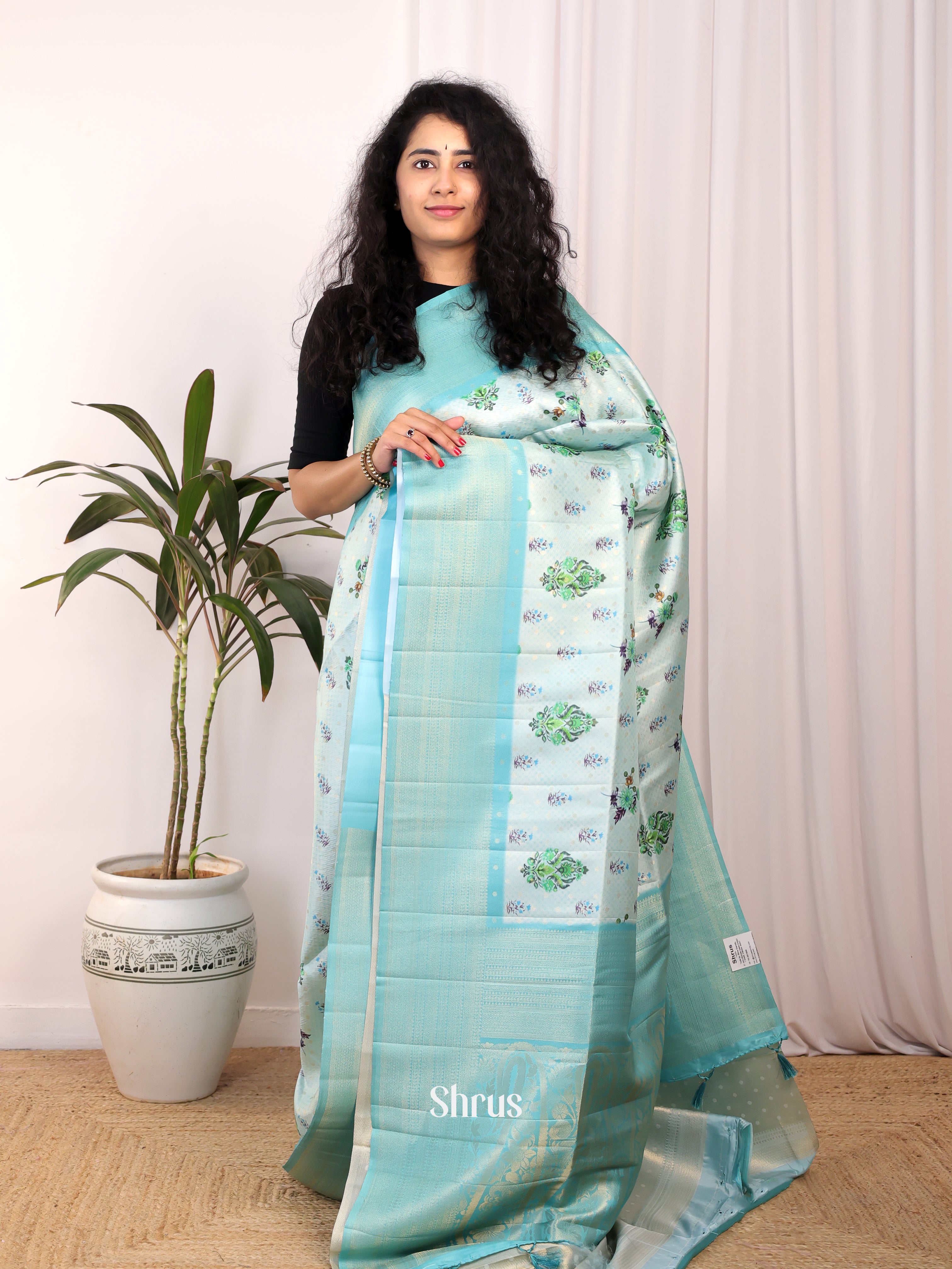 Blue- Semi Georgette Saree - Shop on Shrus.com