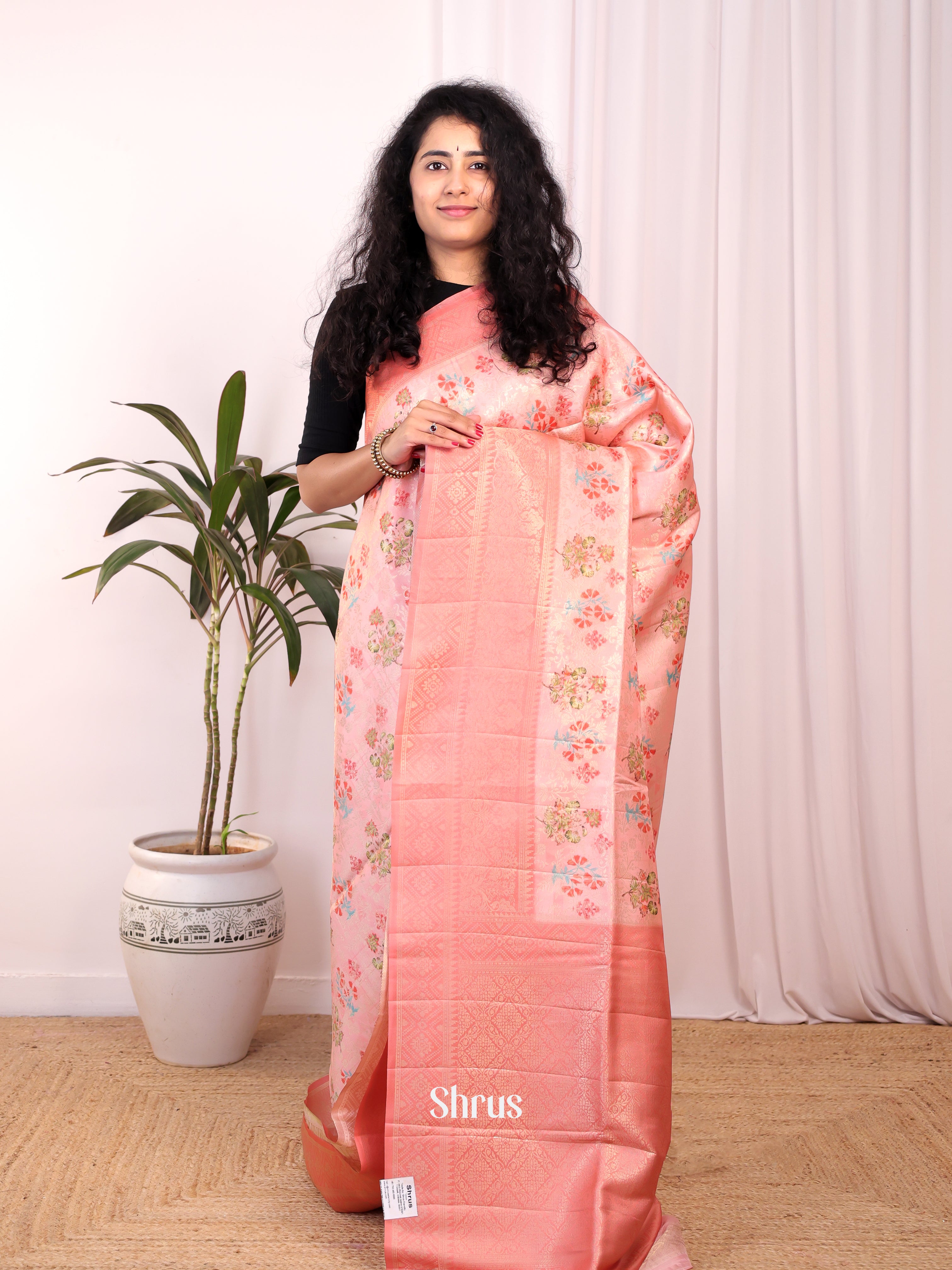 Pink - Semi Georgette Saree - Shop on Shrus.com