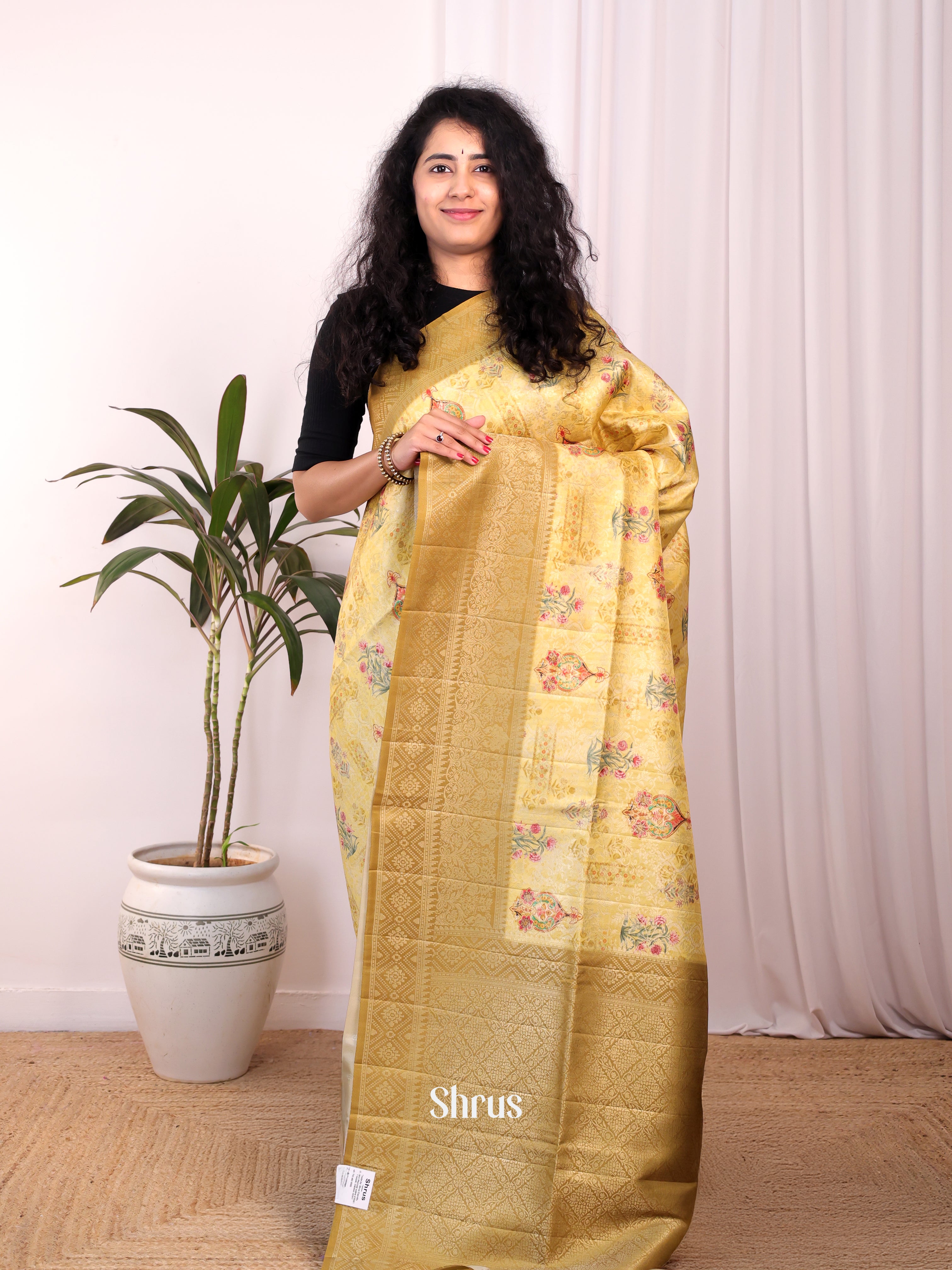 Yellow & Gold - Semi Georgette Saree - Shop on Shrus.com