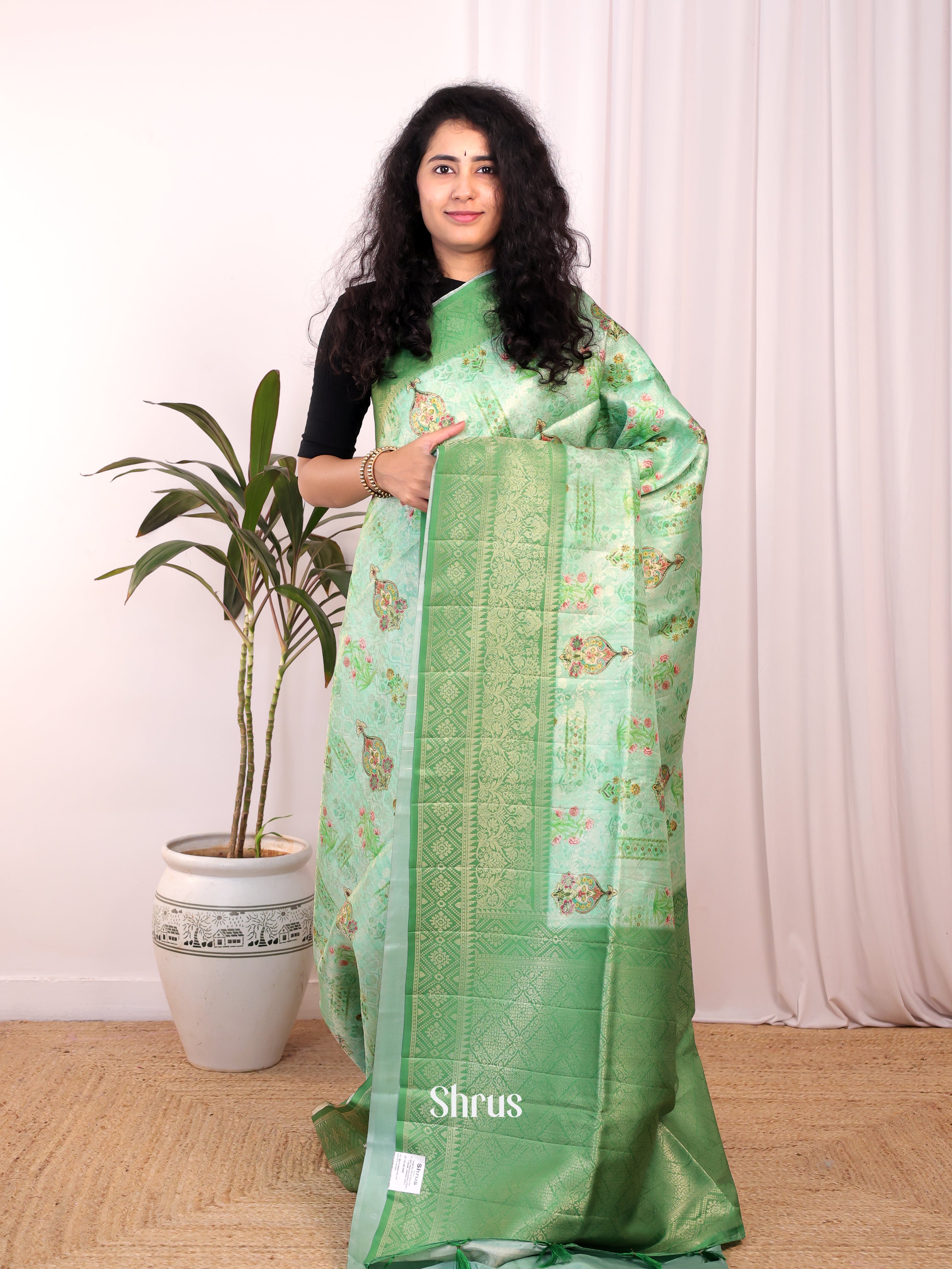 Green - Semi Georgette Saree - Shop on Shrus.com