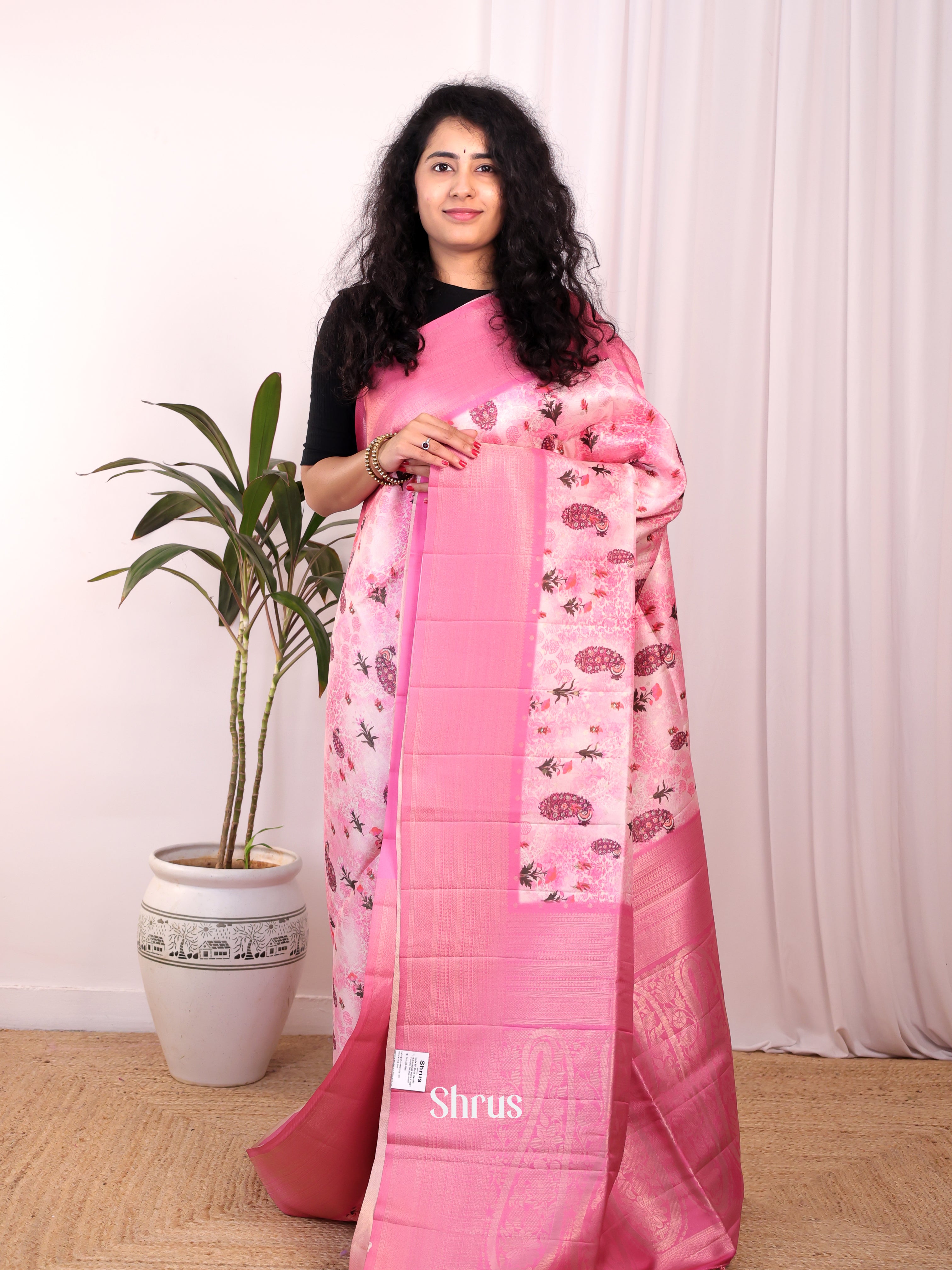 Pink- Semi Georgette Saree - Shop on Shrus.com