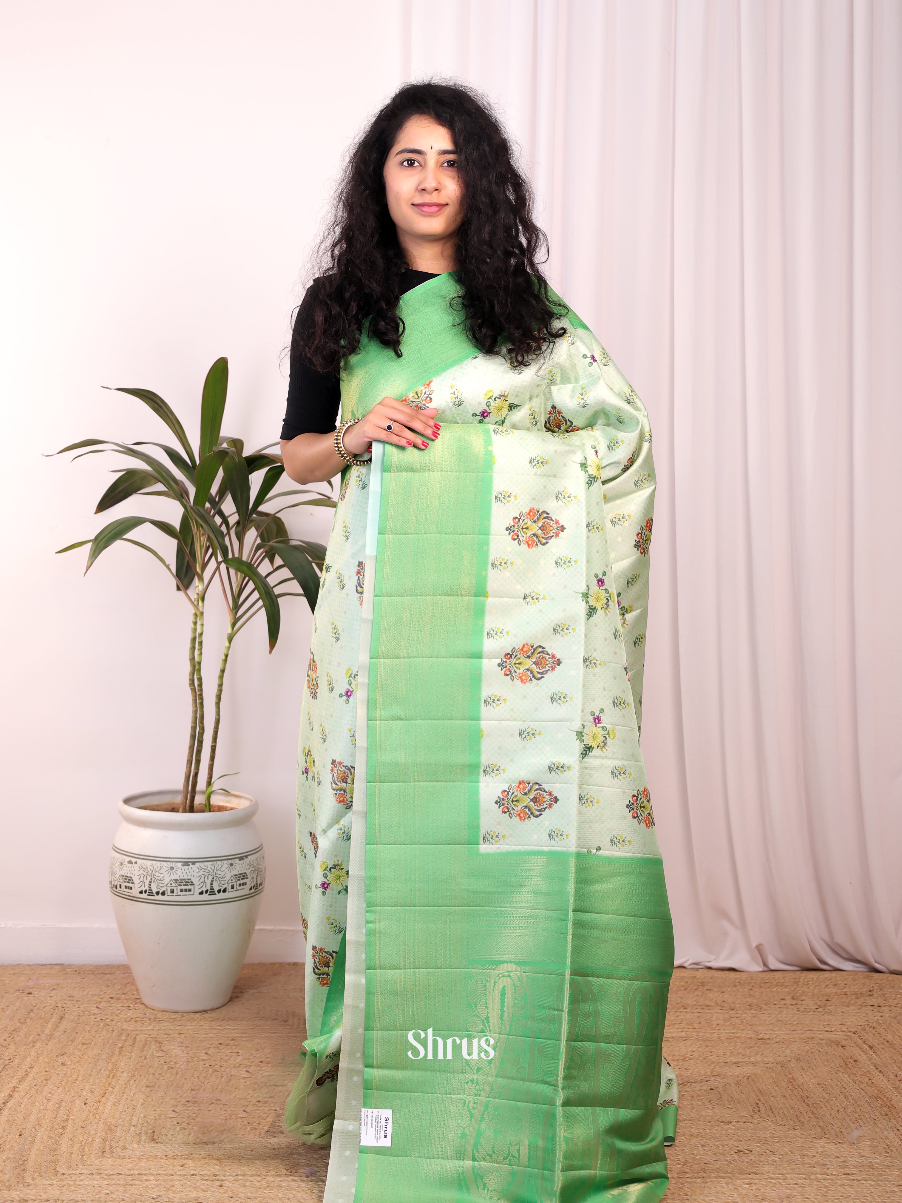 Green - Semi Georgette Saree - Shop on Shrus.com
