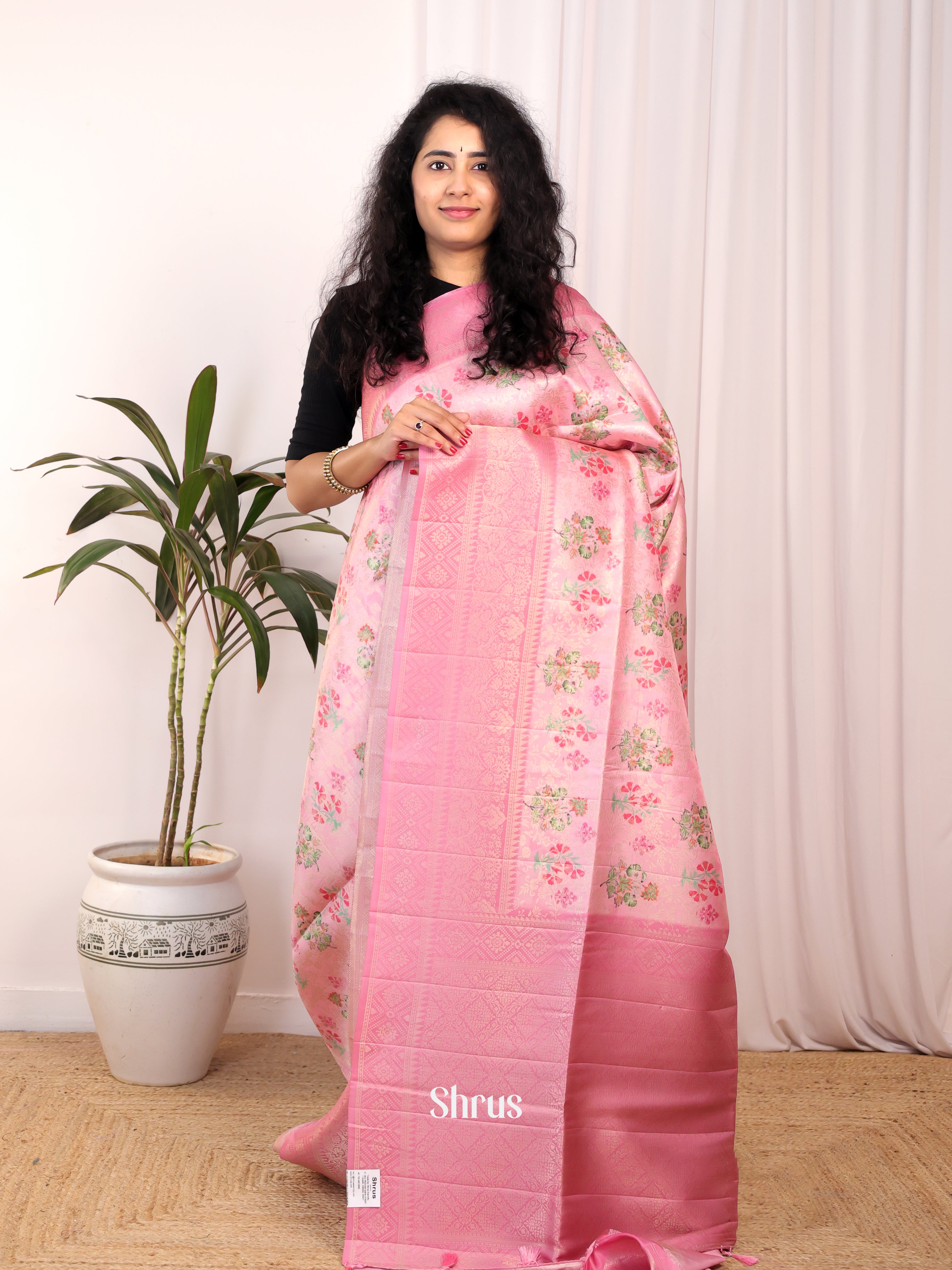 Pink- Semi Georgette Saree - Shop on Shrus.com