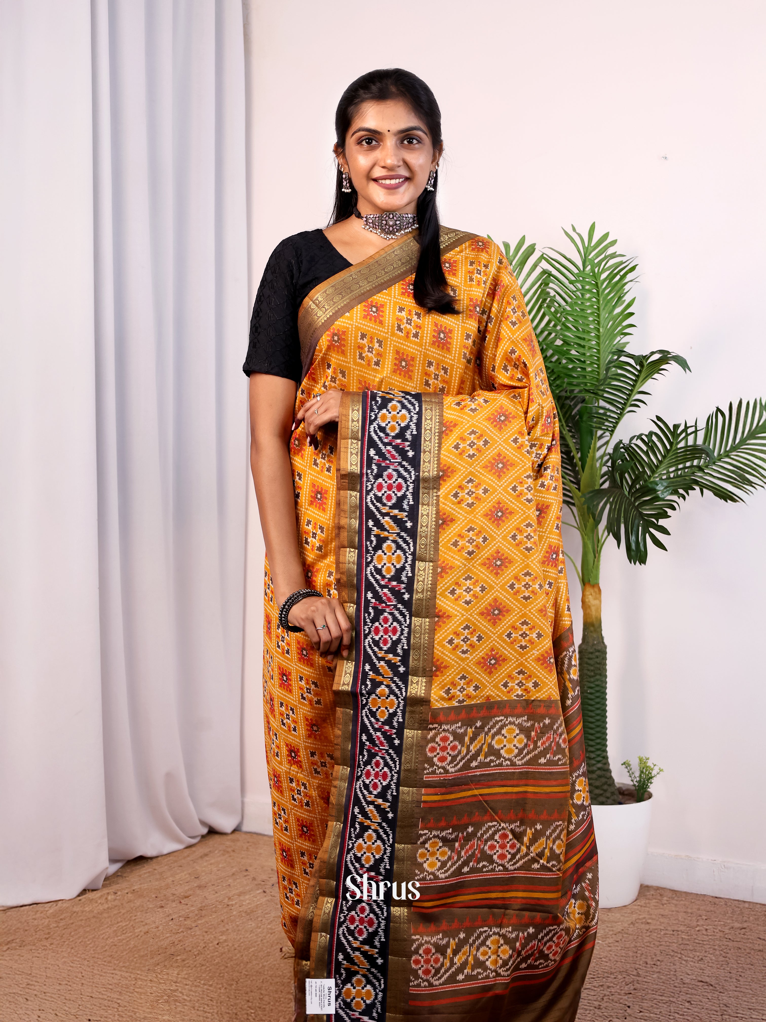 Mustard & Army Green- Semi Patola Saree - Shop on Shrus.com