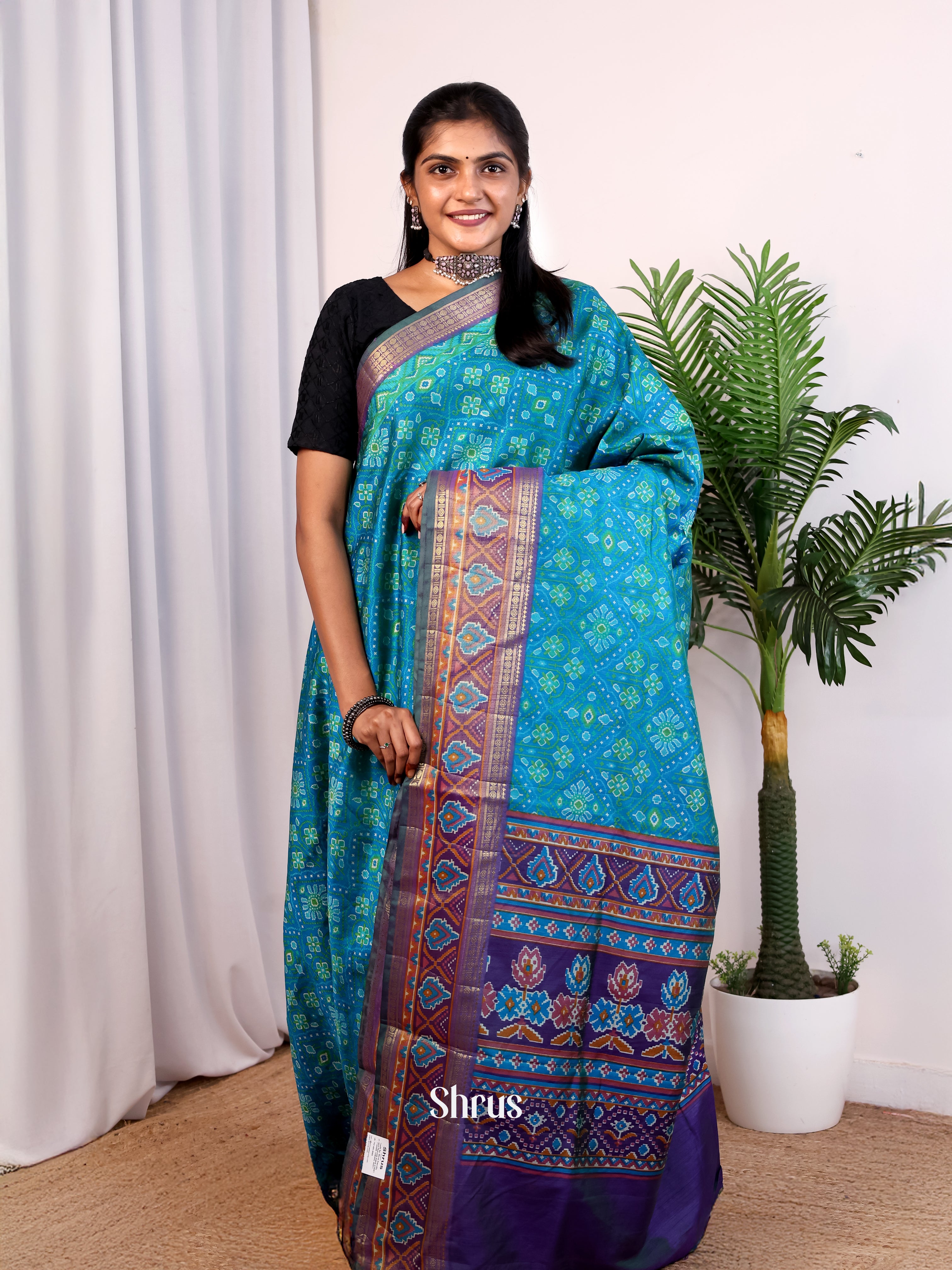 Blue & Purple - Semi Patola Saree - Shop on Shrus.com