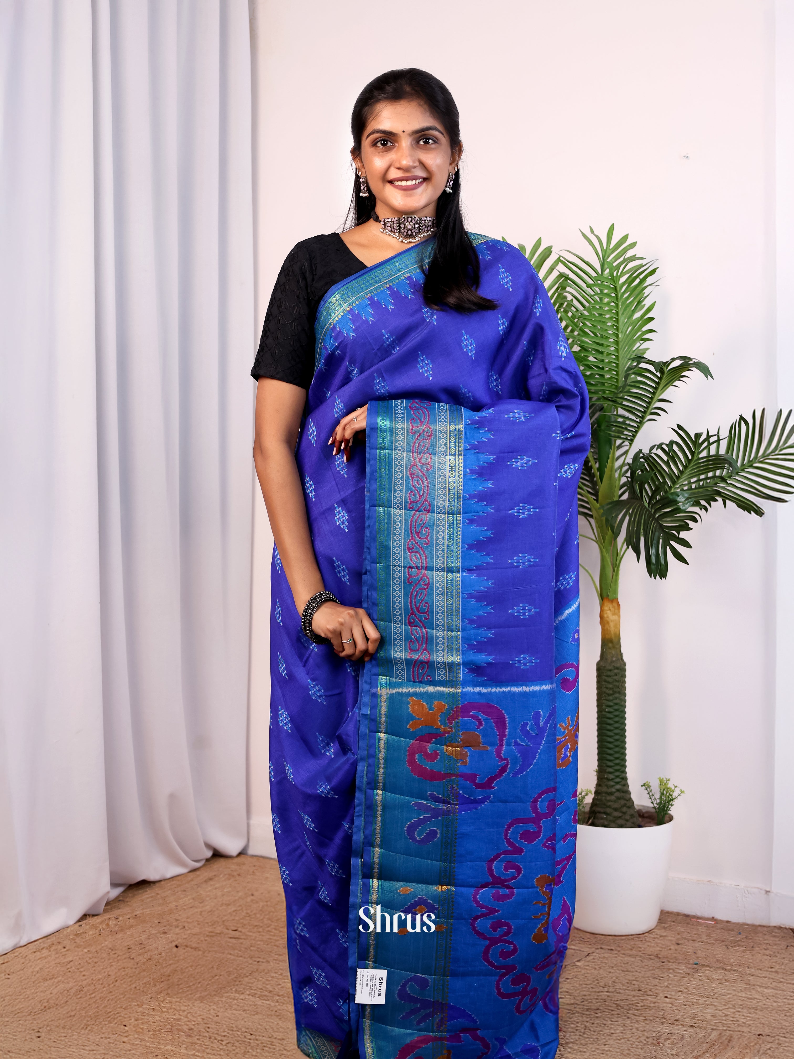Blue- Semi Patola Saree - Shop on Shrus.com