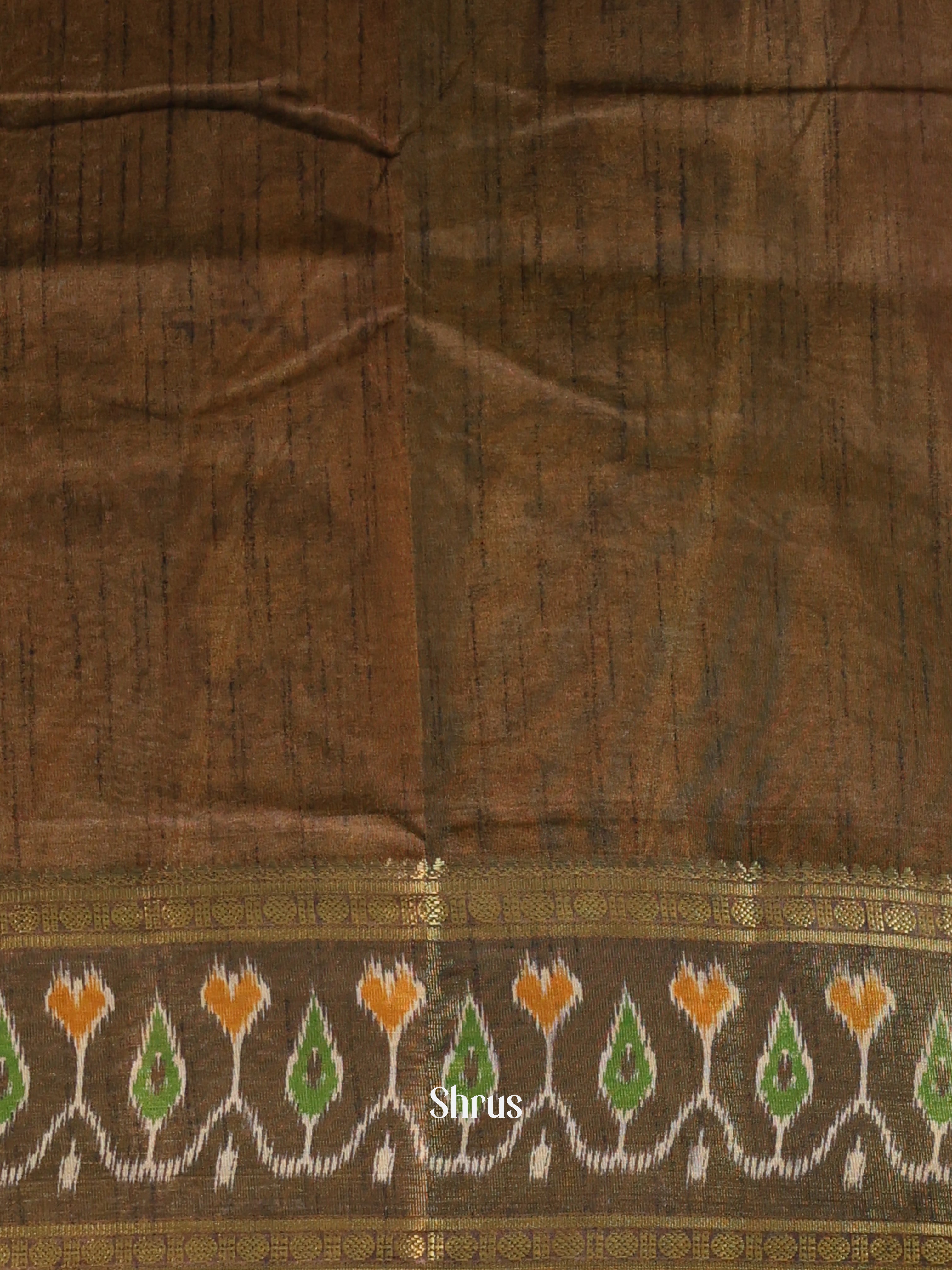 Dark Mustard & Army Green- Semi Patola Saree - Shop on Shrus.com