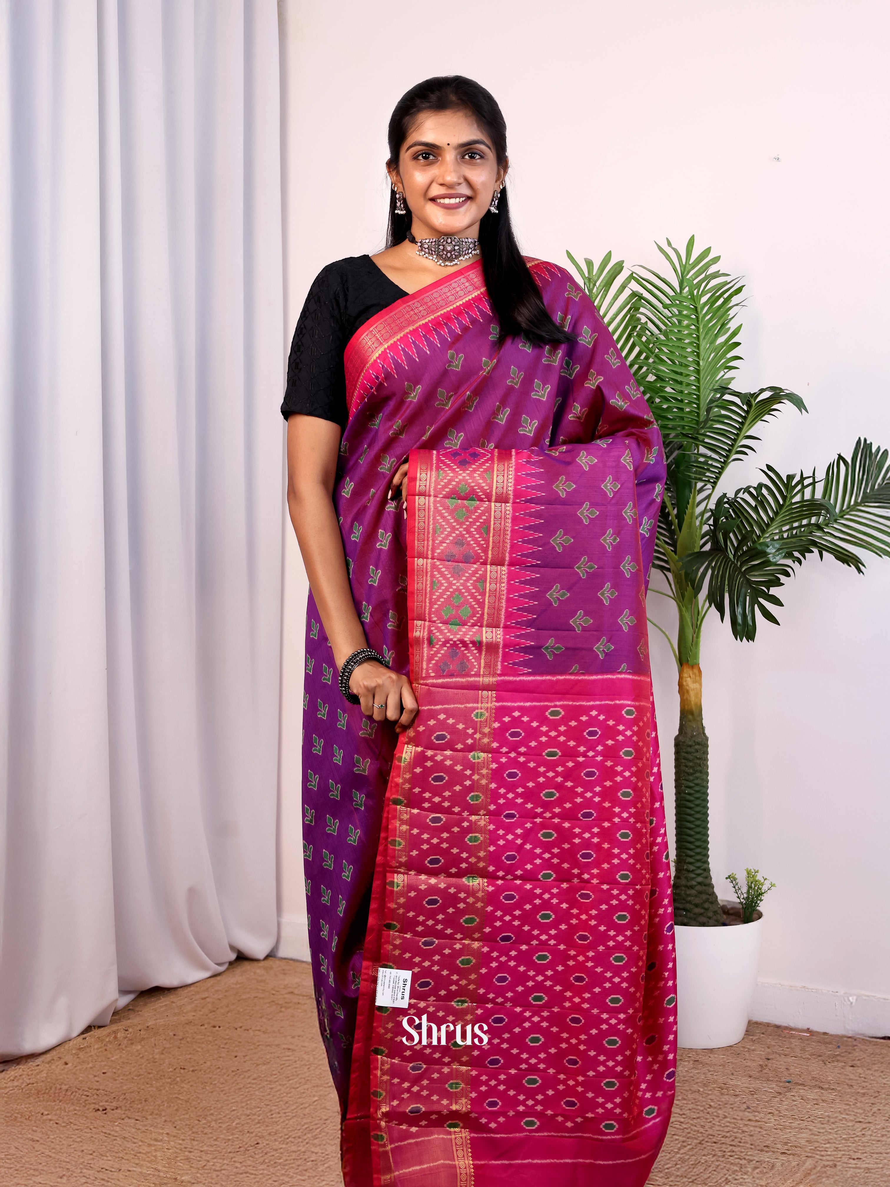 Purple & Pink - Semi Patola Saree - Shop on Shrus.com