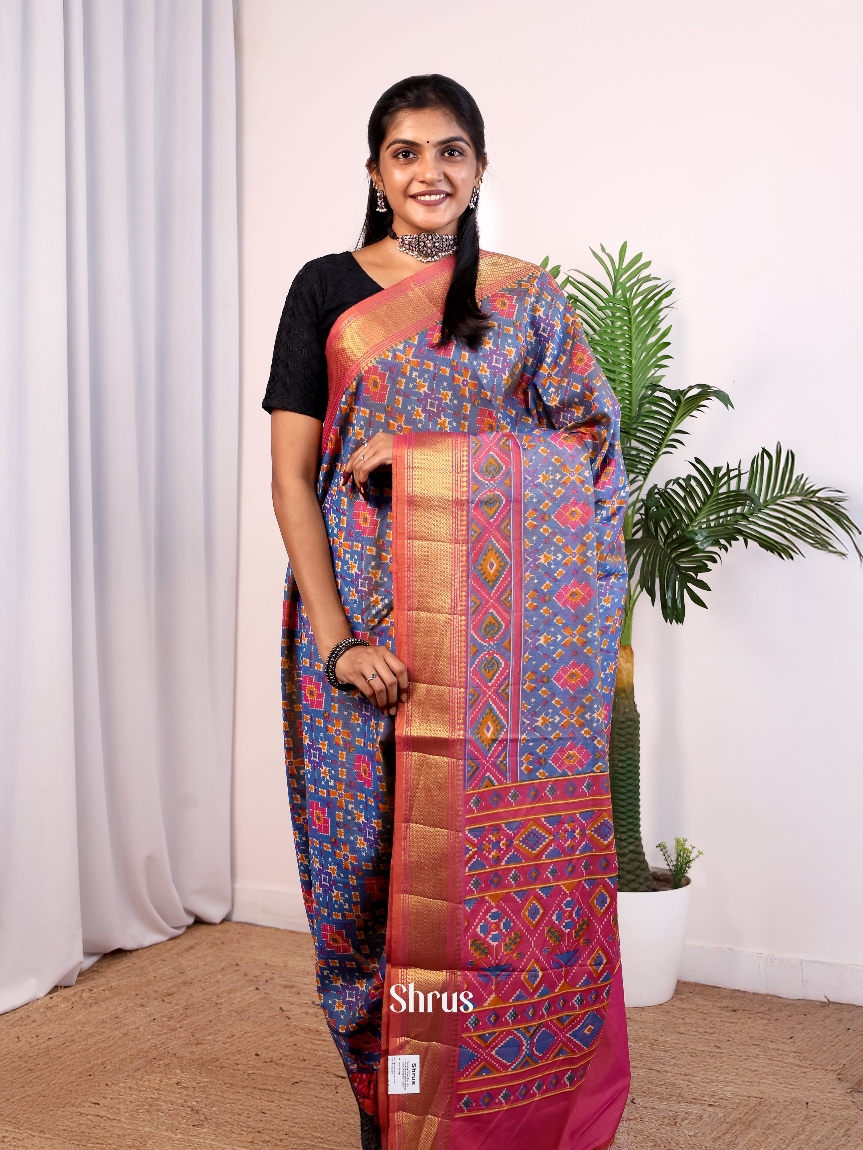 Purple & Pink - Semi Patola Saree - Shop on Shrus.com
