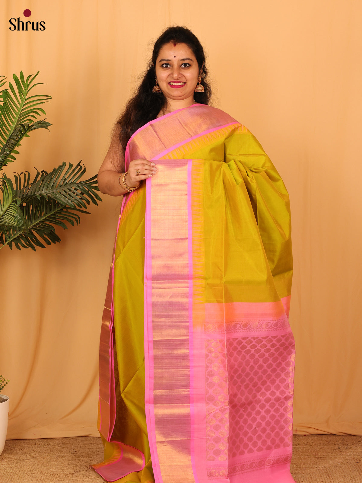 Green & Pink - Silk Cotton Saree - Shop on Shrus.com