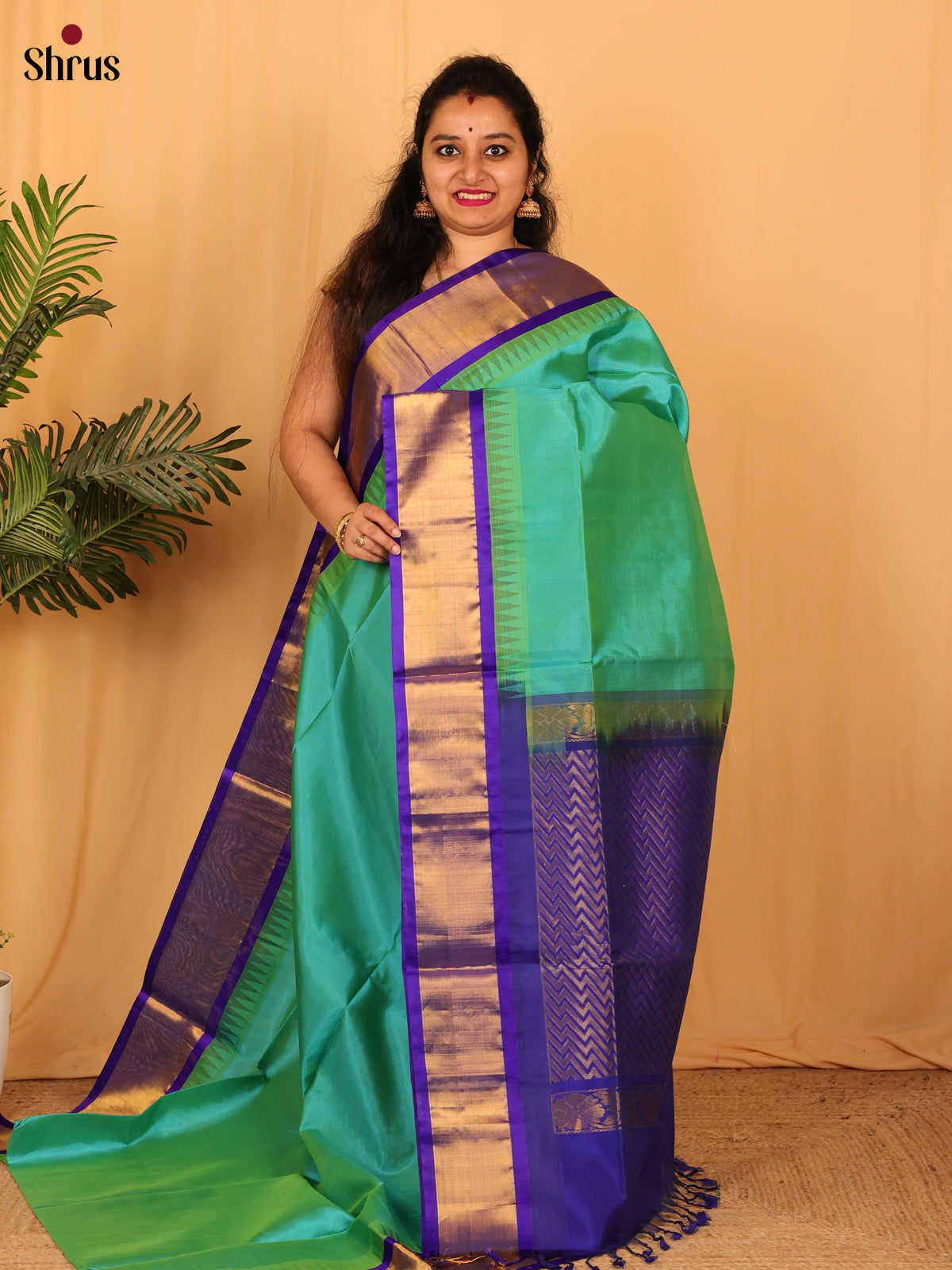 Green & Blue - Silk Cotton Saree - Shop on Shrus.com