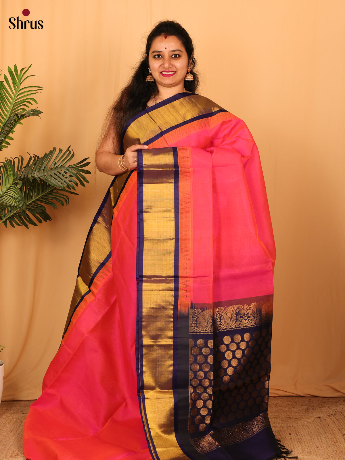 Pink & Violet - Silk Cotton Saree - Shop on Shrus.com