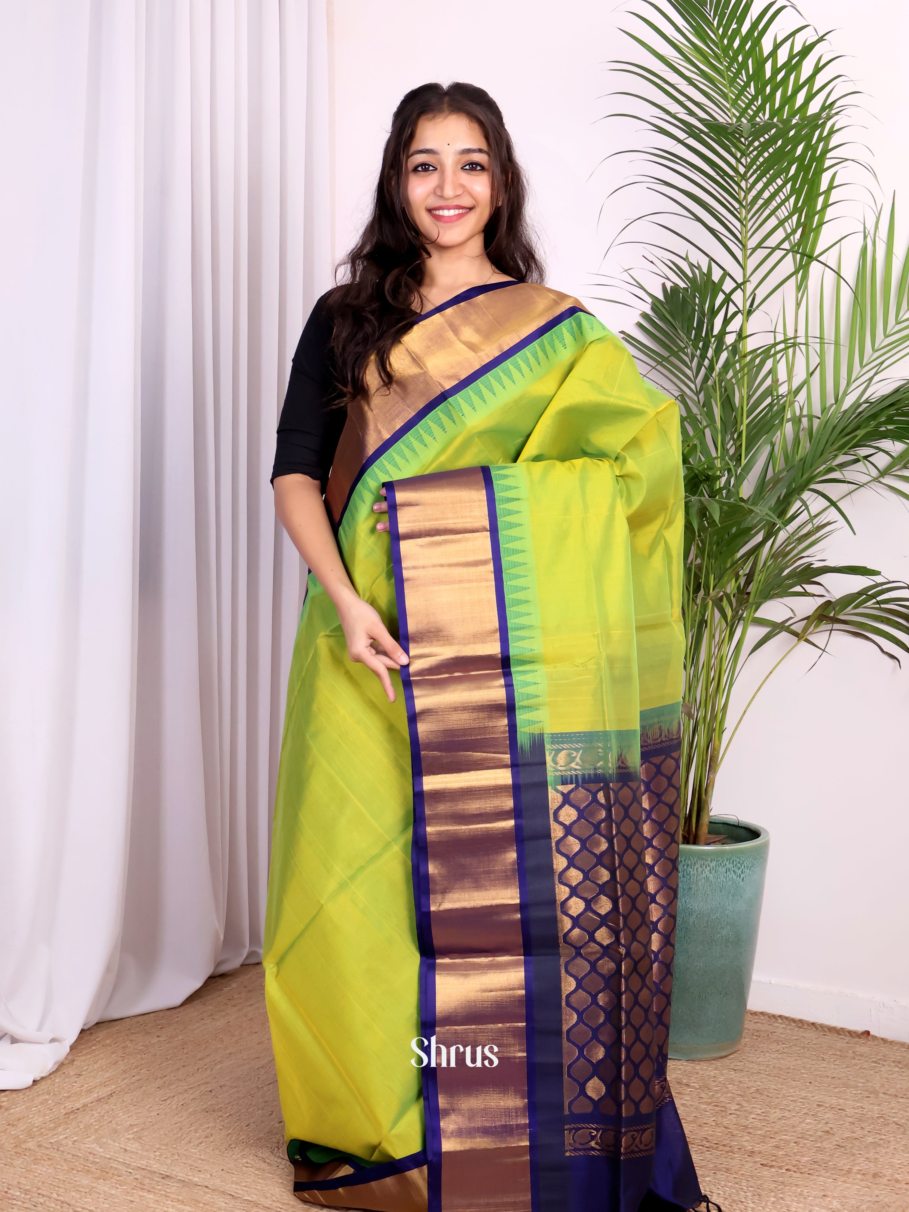 Green & Blue - Silk Cotton Saree - Shop on Shrus.com