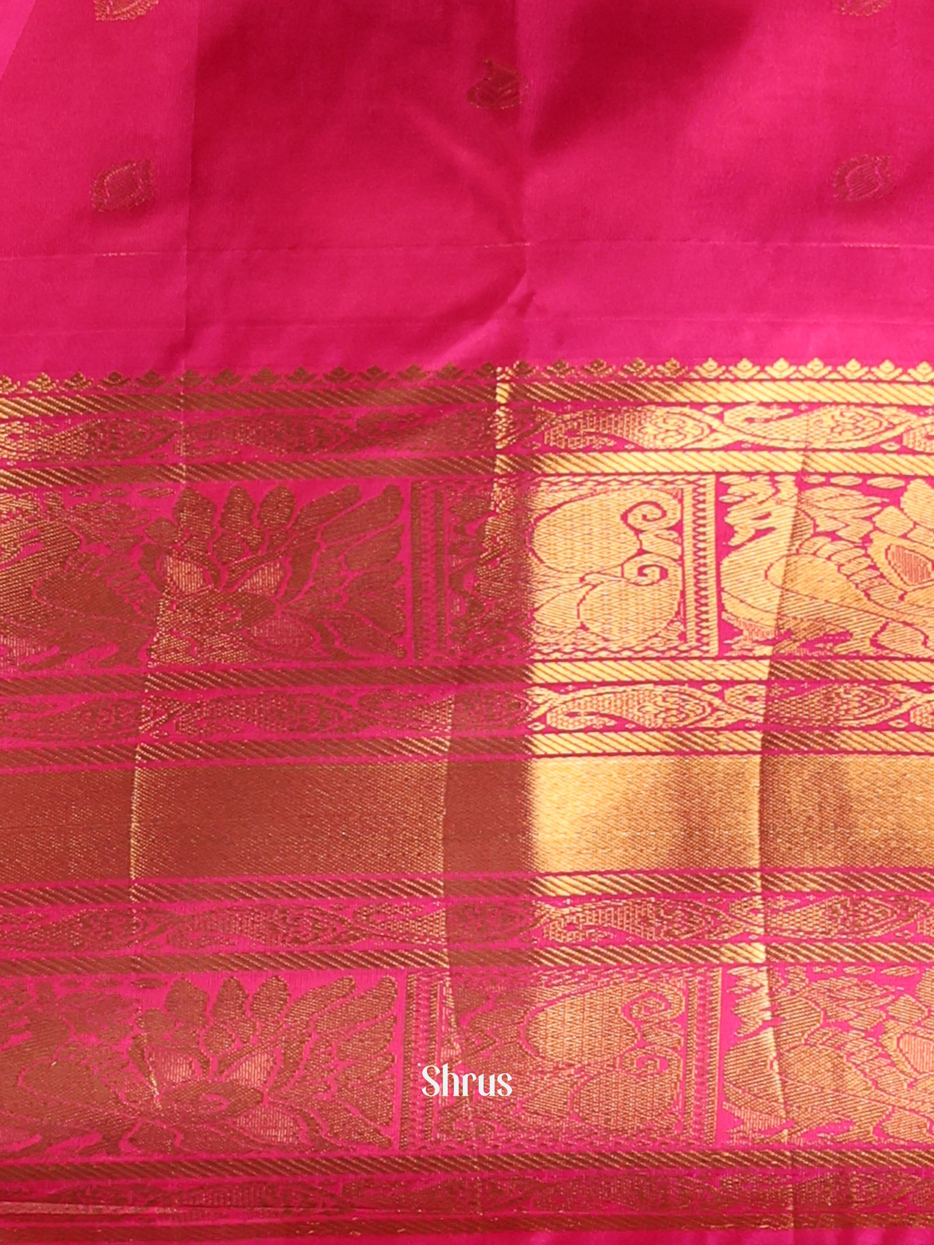 Pale Yellow & Pink - Gadwal halfpure Saree - Shop on Shrus.com