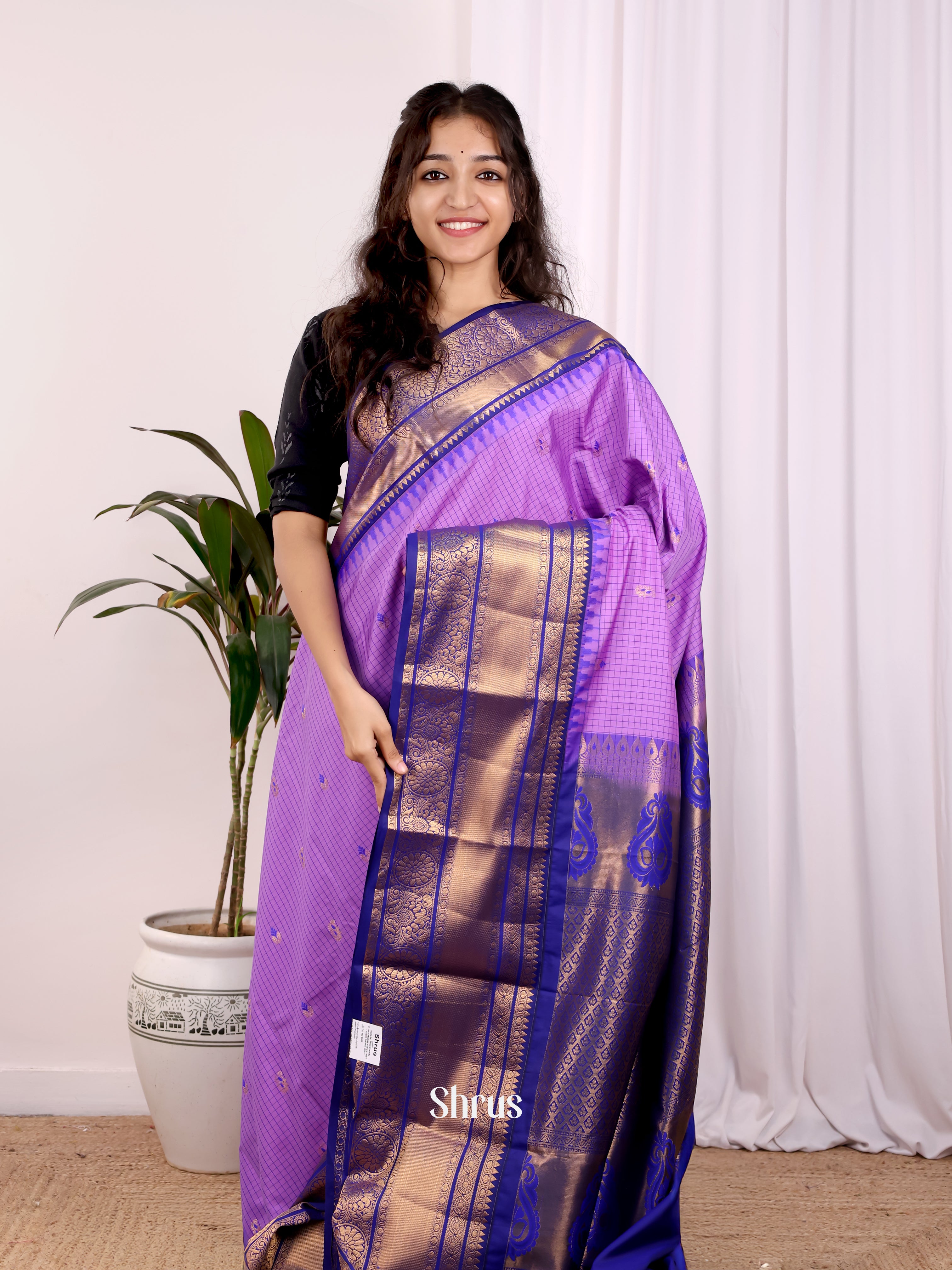 Purple & Blue - Gadwal halfpure Saree - Shop on Shrus.com