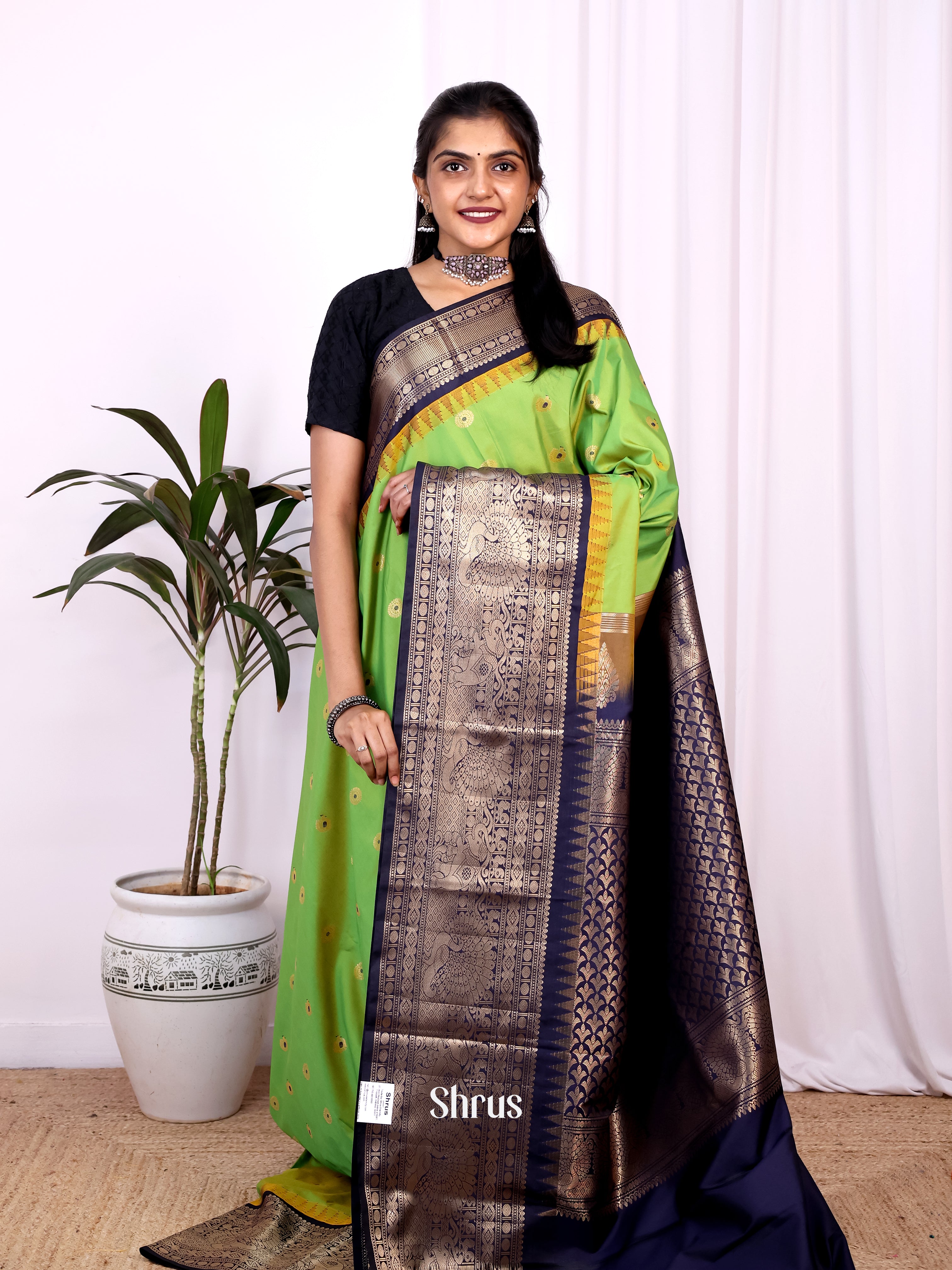 Green & Blue - Gadwal halfpure Saree - Shop on Shrus.com