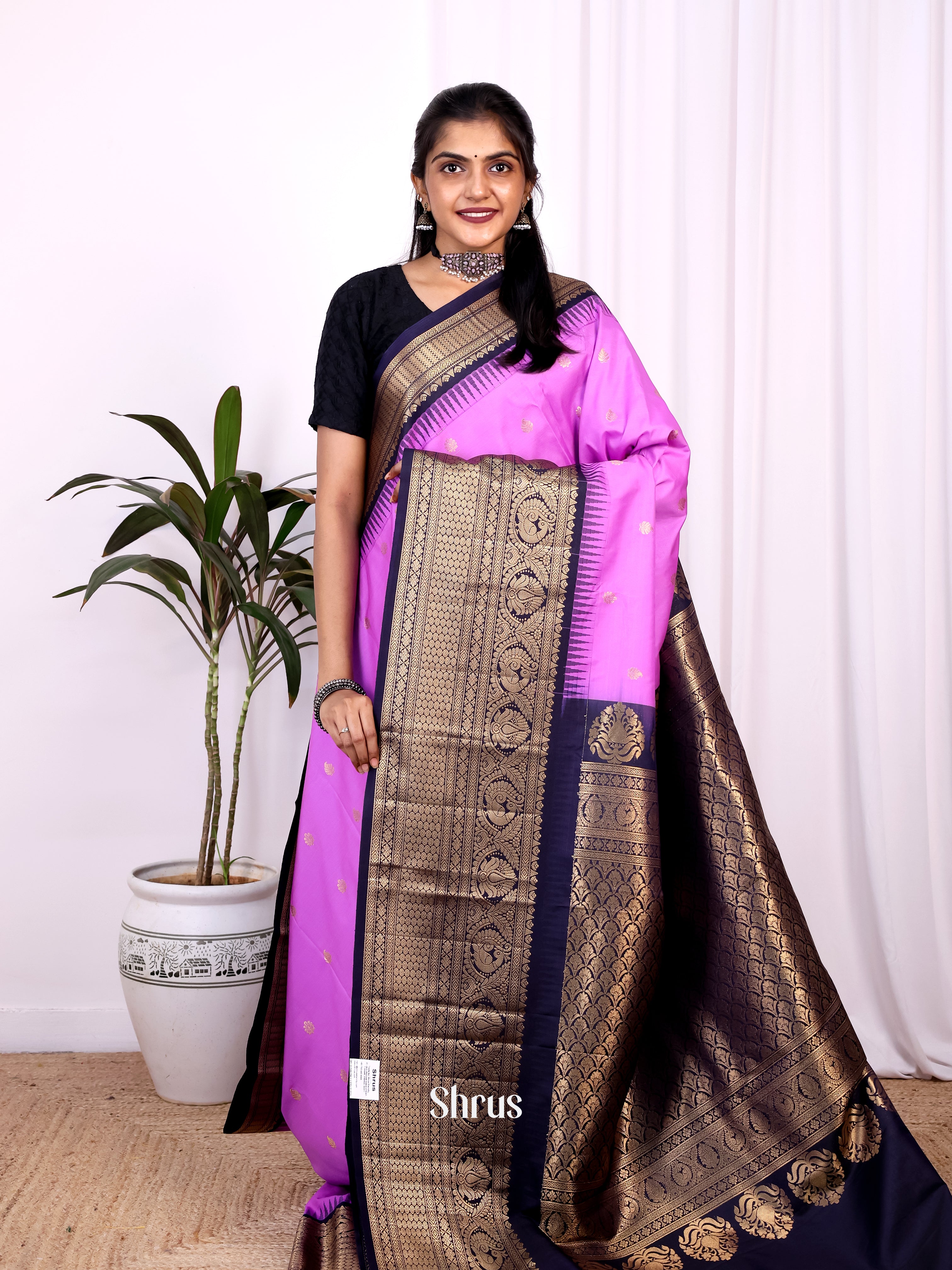 Purple & Blue - Gadwal halfpure Saree - Shop on Shrus.com