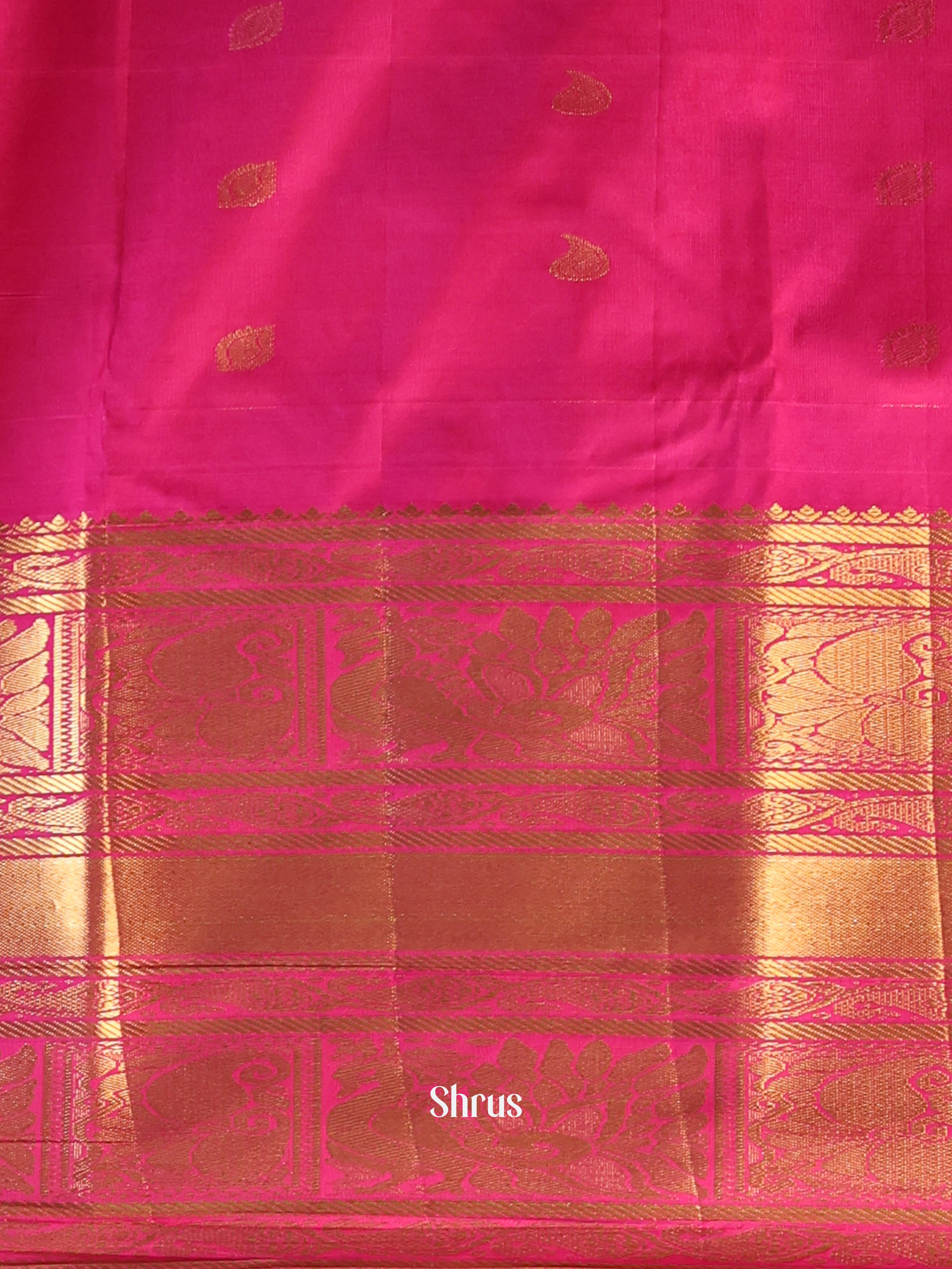 Green & Pink- Gadwal halfpure Saree - Shop on Shrus.com