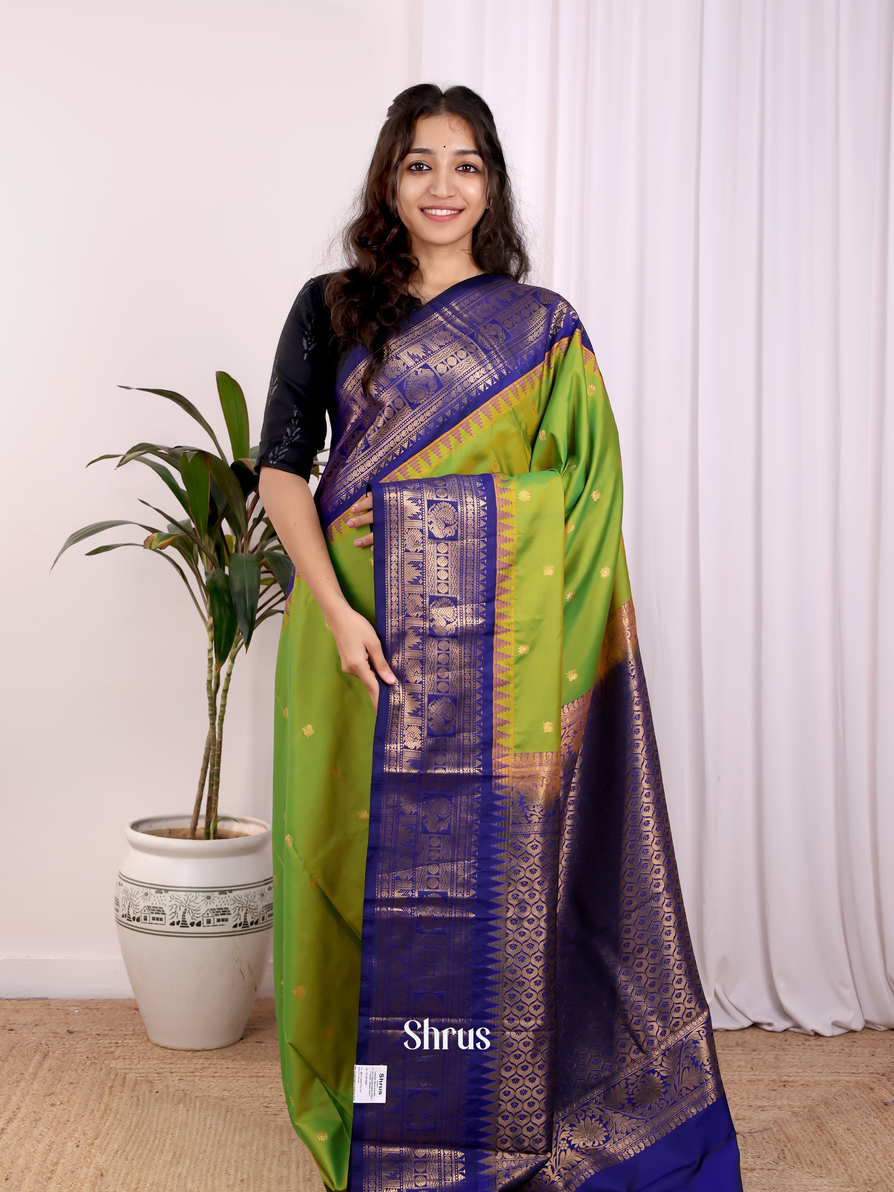 Green & Blue- Gadwal halfpure Saree - Shop on Shrus.com