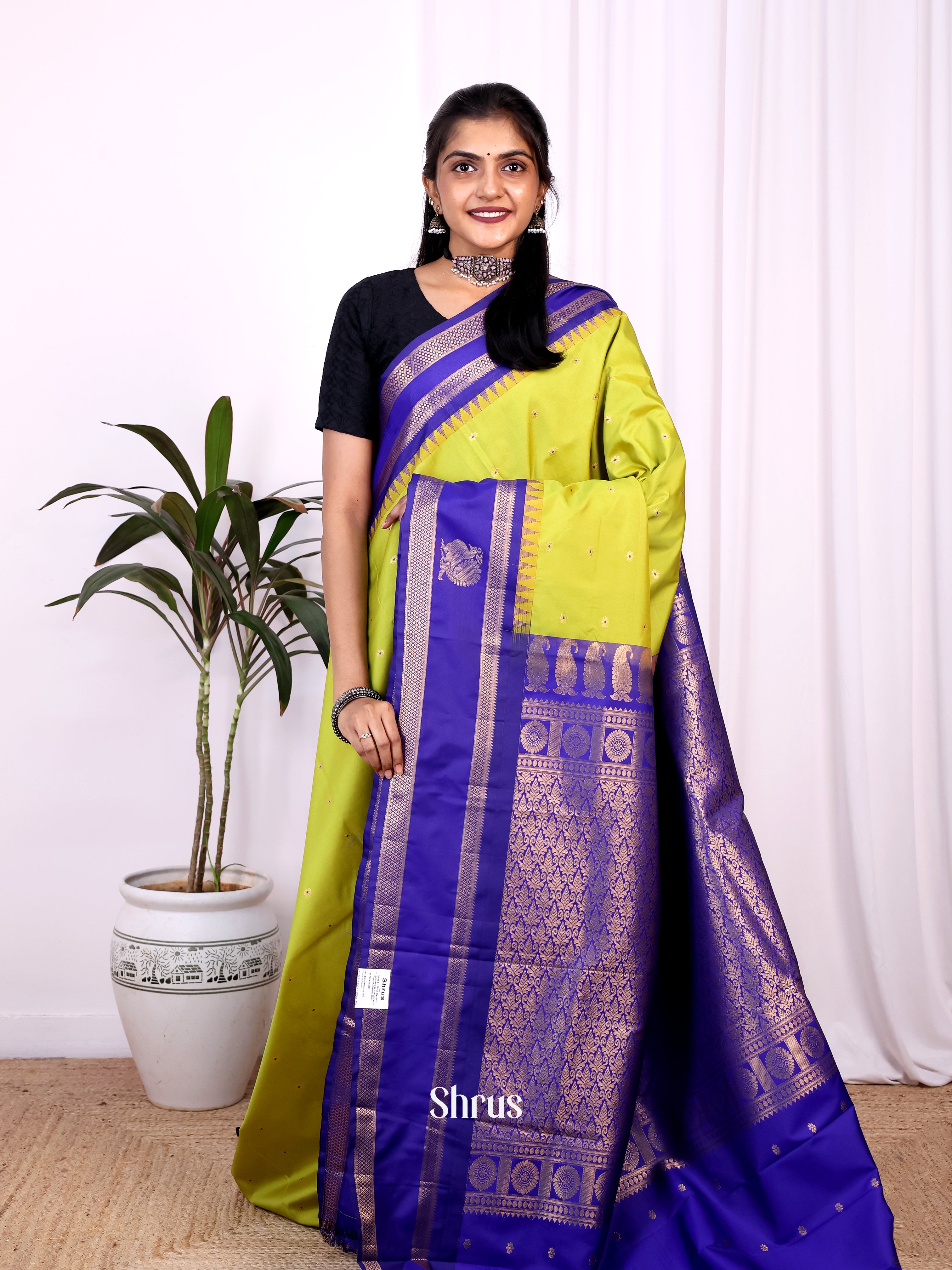 Green & Blue - Gadwal halfpure Saree - Shop on Shrus.com