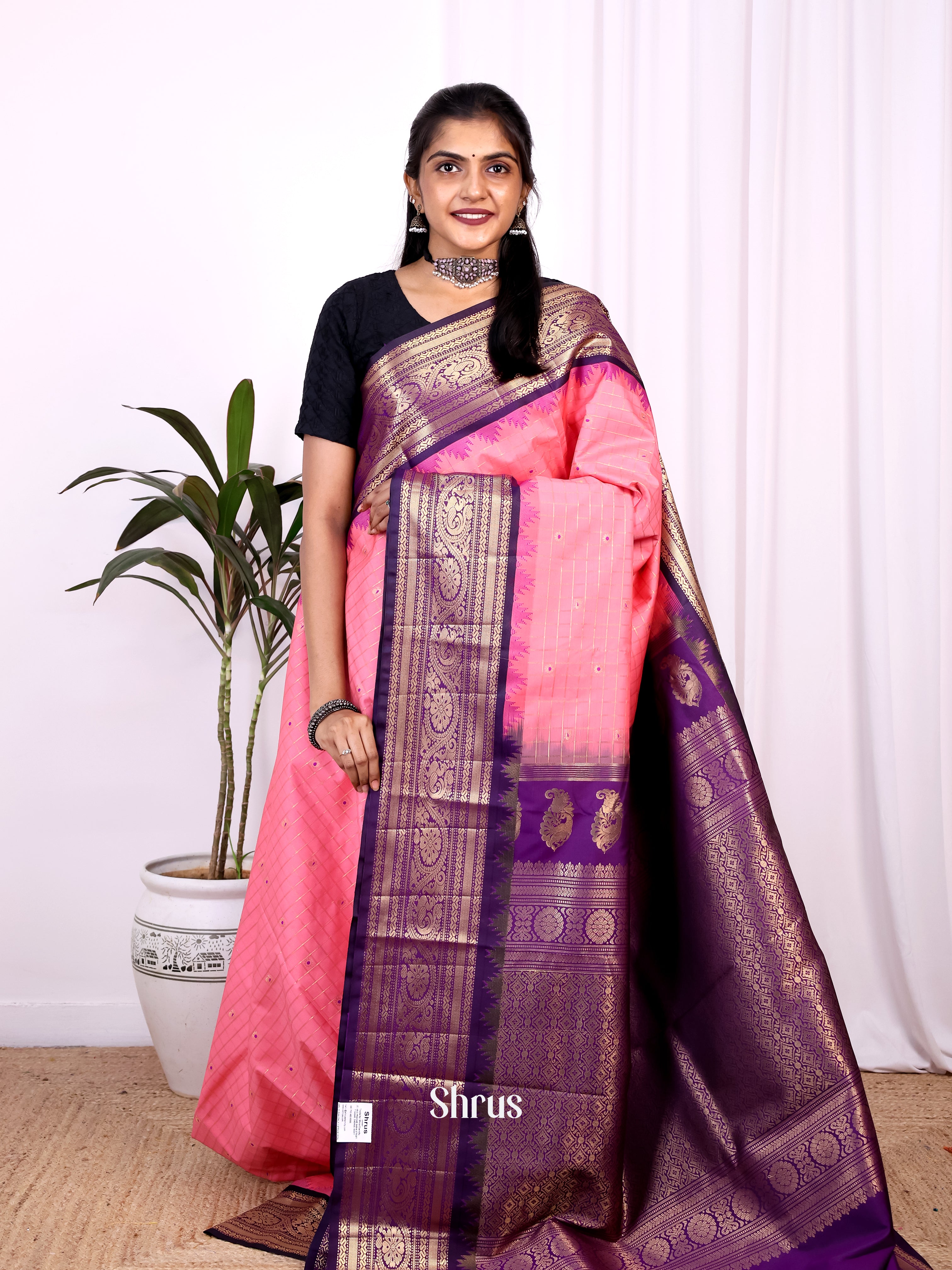Pink & Purple - Gadwal halfpure Saree - Shop on Shrus.com