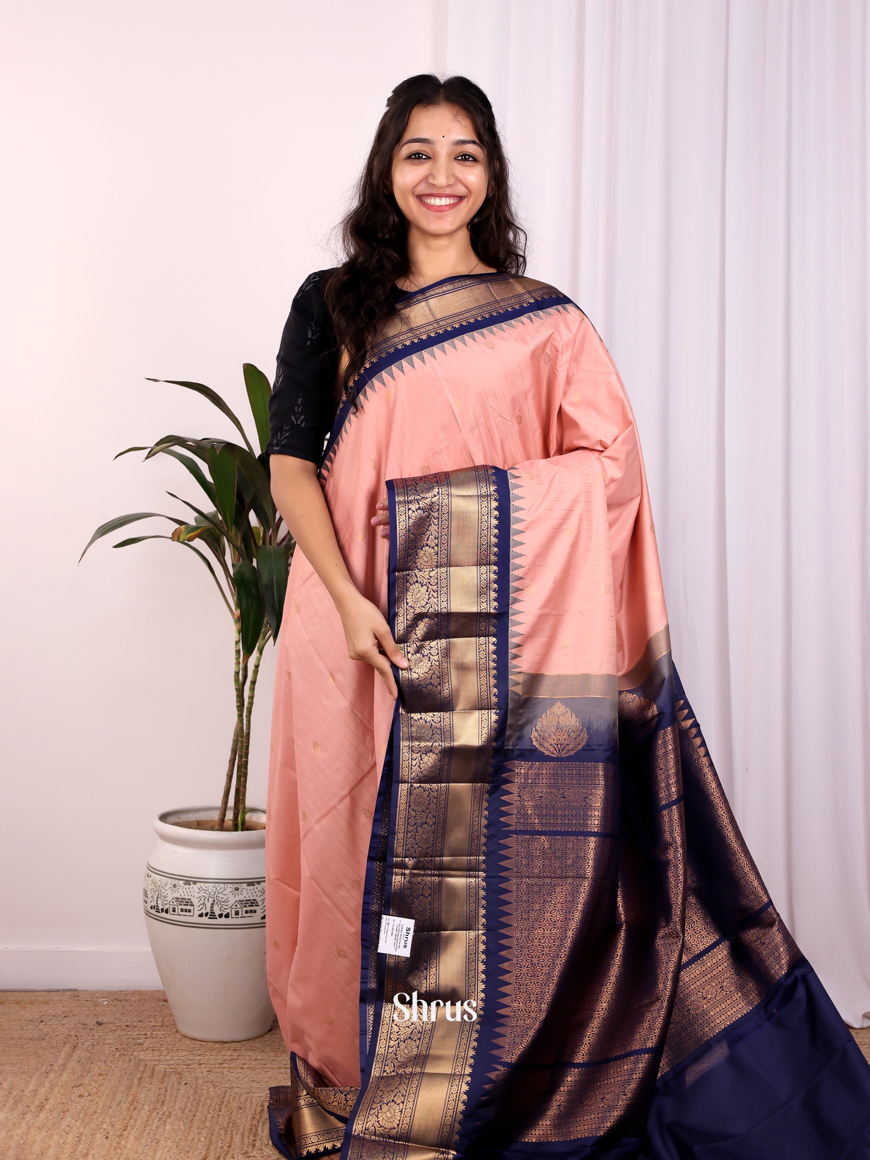 Pink & Blue - Gadwal halfpure Saree - Shop on Shrus.com