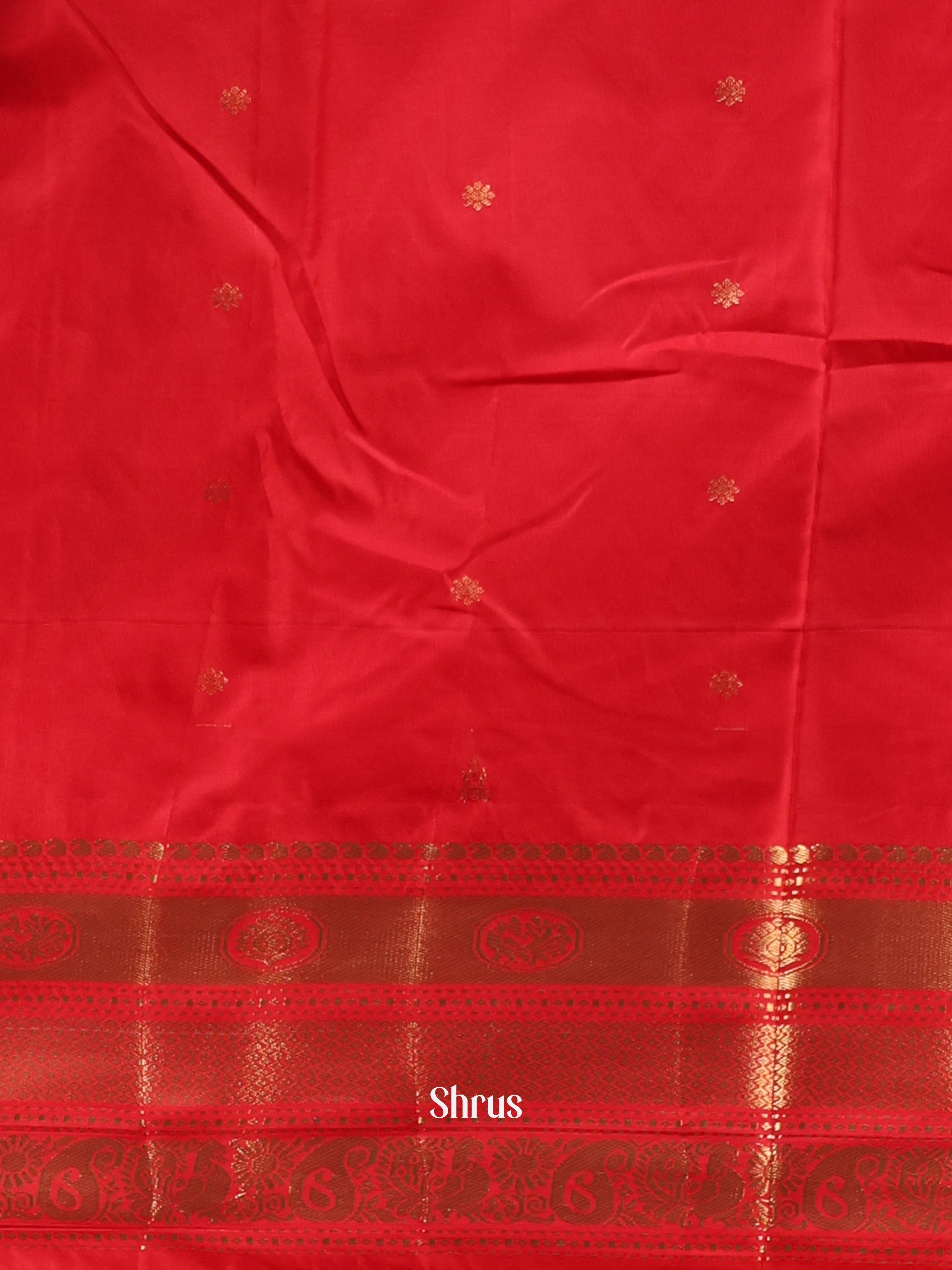 green & Red - Gadwal halfpure Saree - Shop on Shrus.com