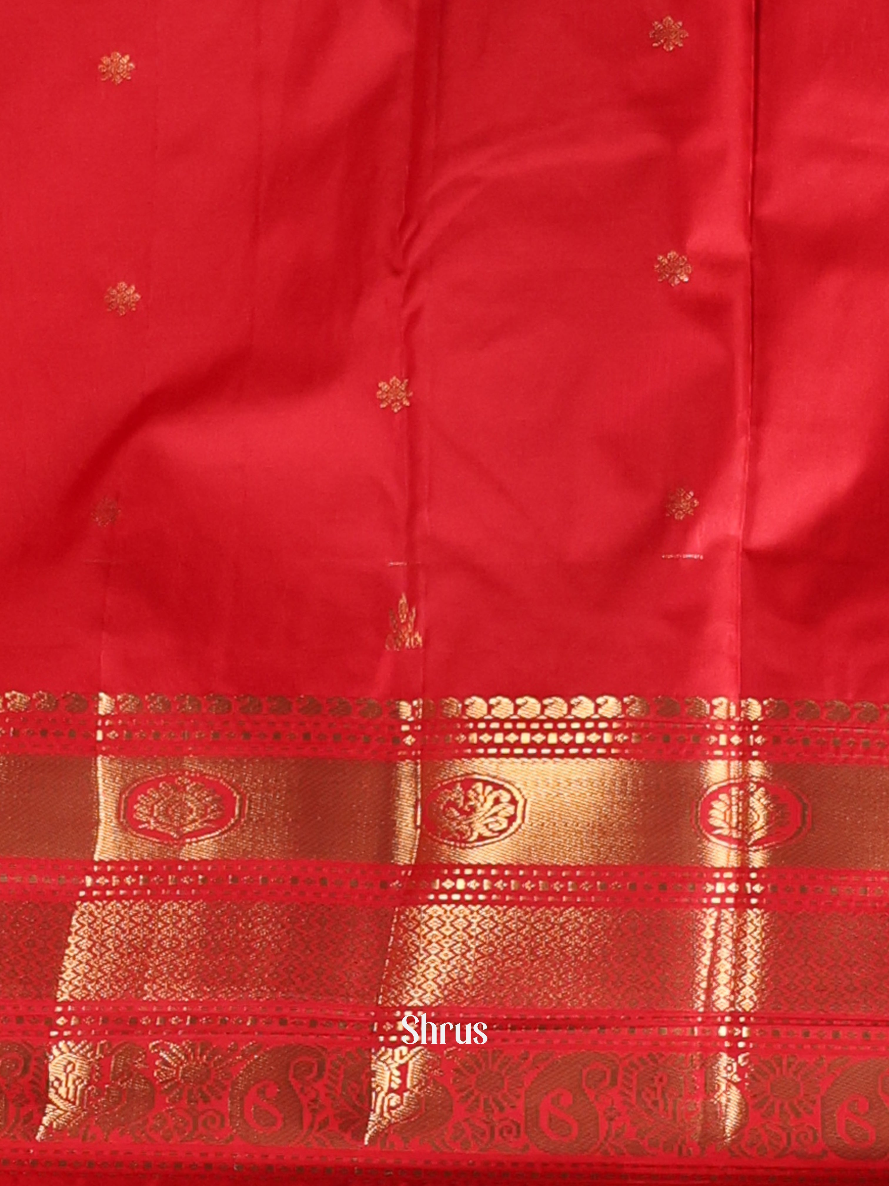 Green & Red - Gadwal halfpure Saree - Shop on Shrus.com