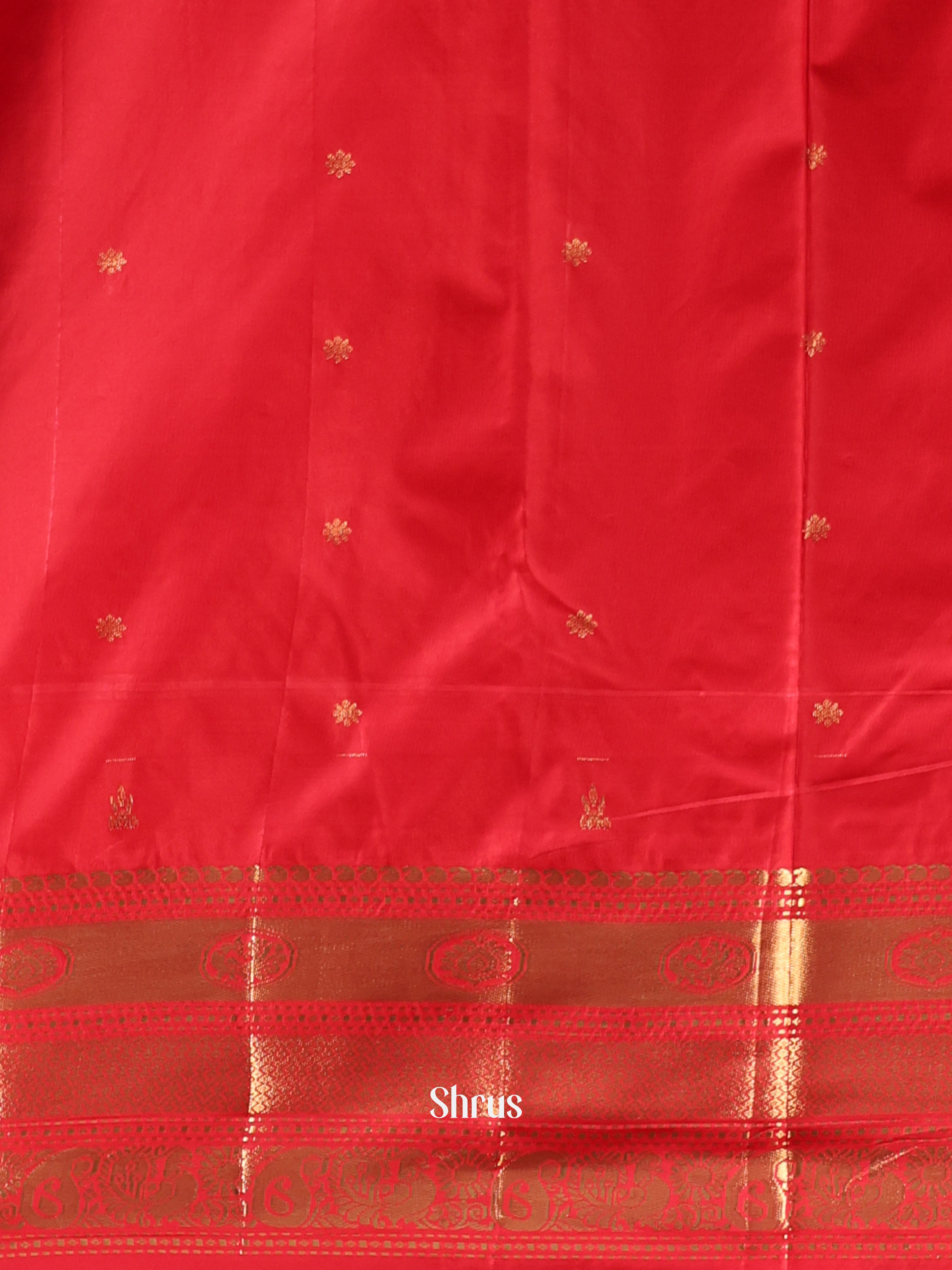 Pista Green & Red - Gadwal halfpure Saree - Shop on Shrus.com
